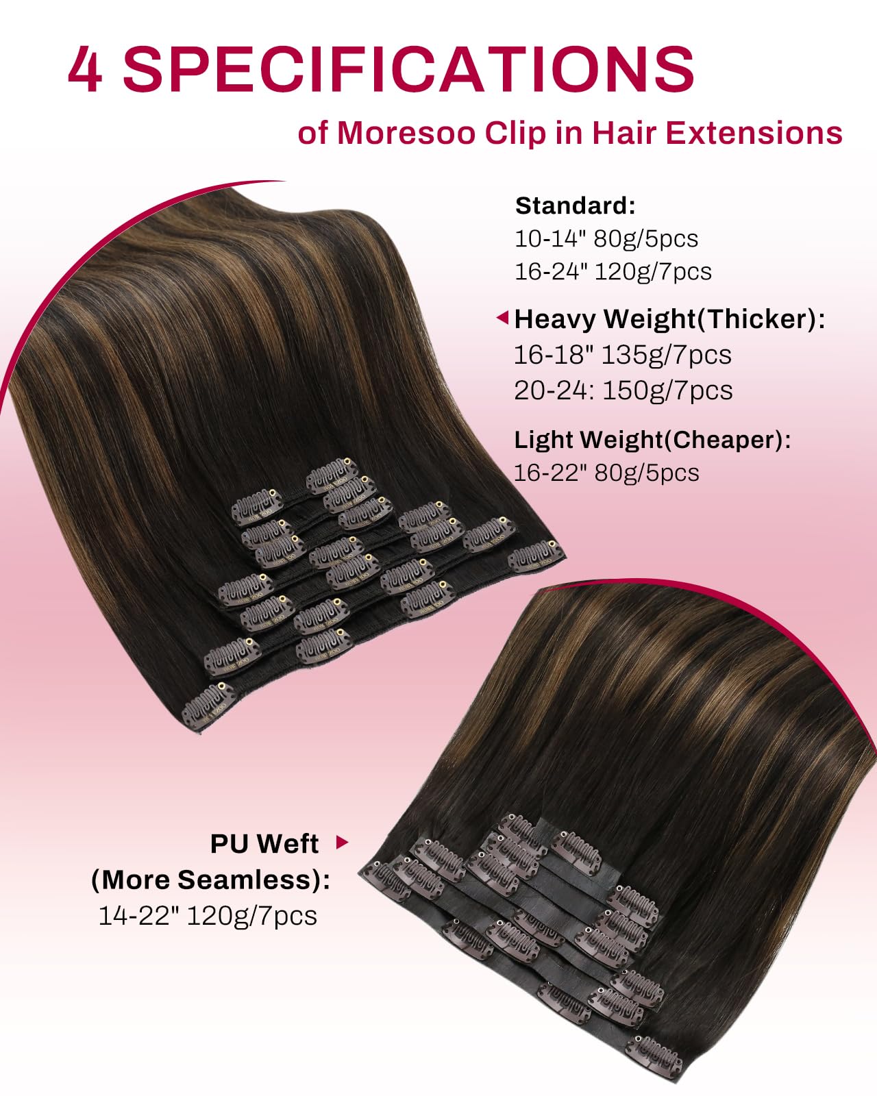 Moresoo Clip in Hair Extensions Real Human Hair Balayage Medium Brown and Blonde Real Hair Extensions Clip in Human Hair for Women Full Head 22 Inch 7pcs/120g #4/6/613 — view 21