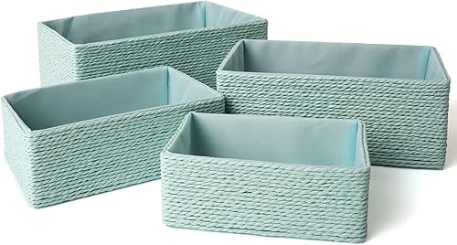 Miniatura 11 de LA JOLIE MUSE Juego de 4 Cestas de Almacenamiento - Cesta Tejida Apilable de Cuerda de Papel, Contenedor, Cajas de Almacenamiento para Maquillaje