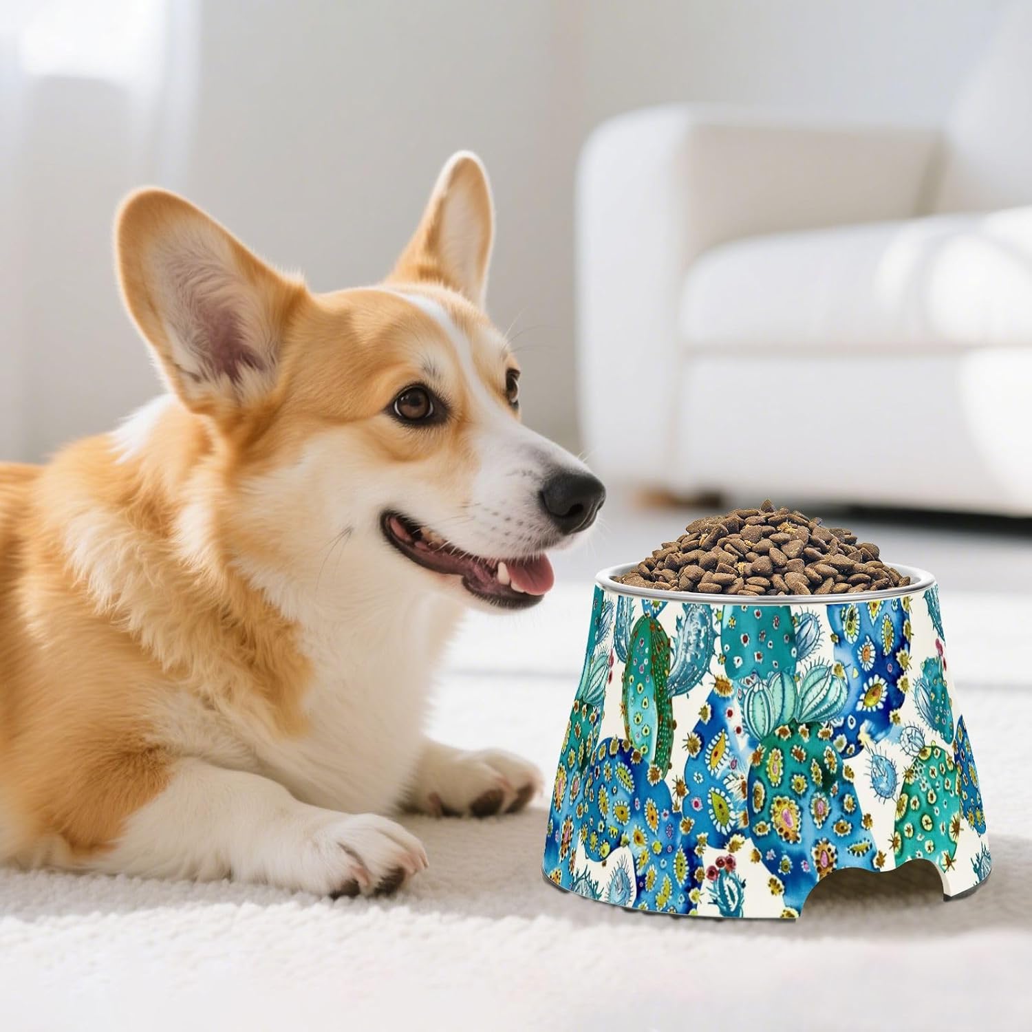 Boho Cactus Paisley Topaz Pets Food Bowl Enhanced Stainless Steel Cats Food Bowls for Small Dogs Slow Down Eating