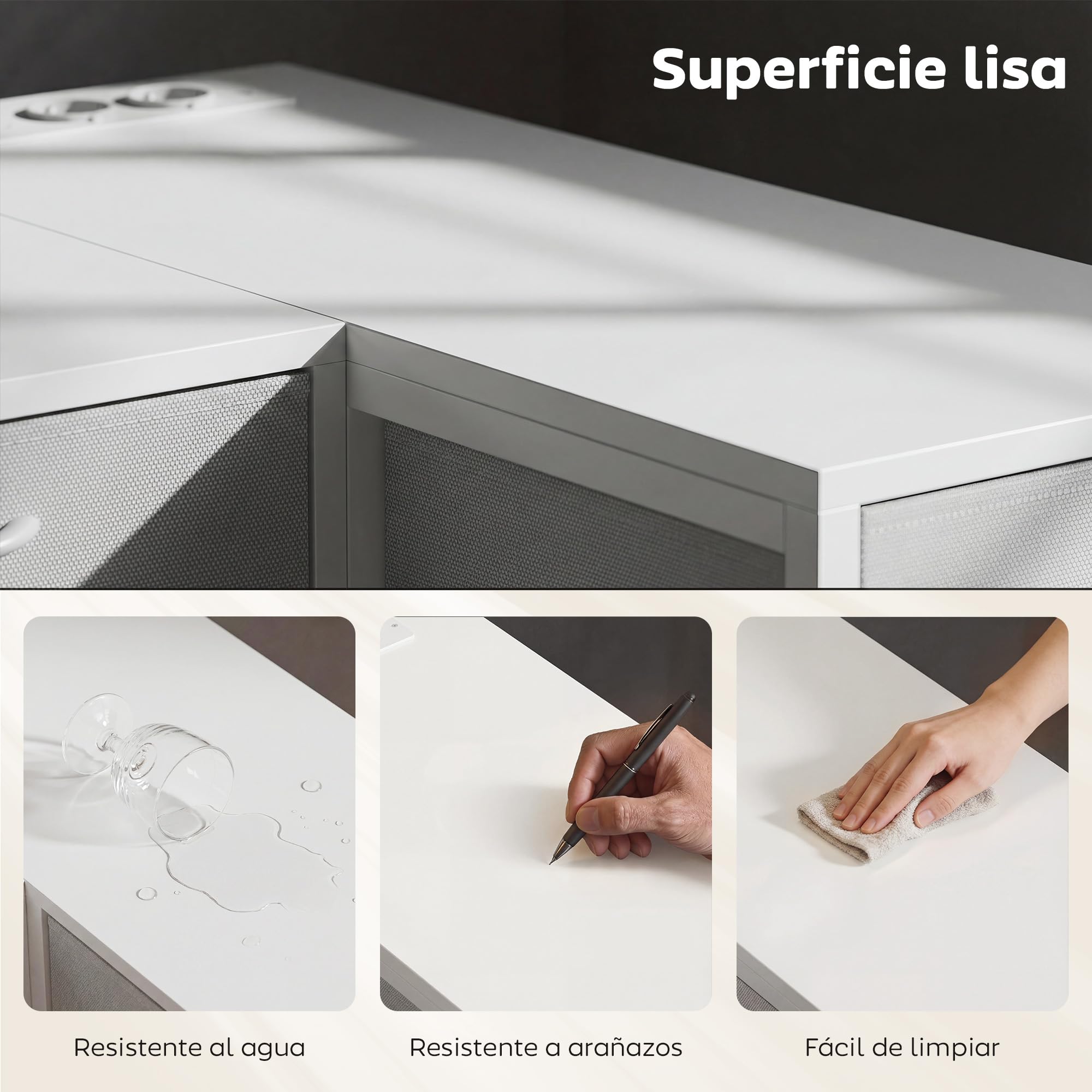 HOMCOM Escritorio Esquinero Reversible con 6 Cajones Tela 126x48 cm Blanco