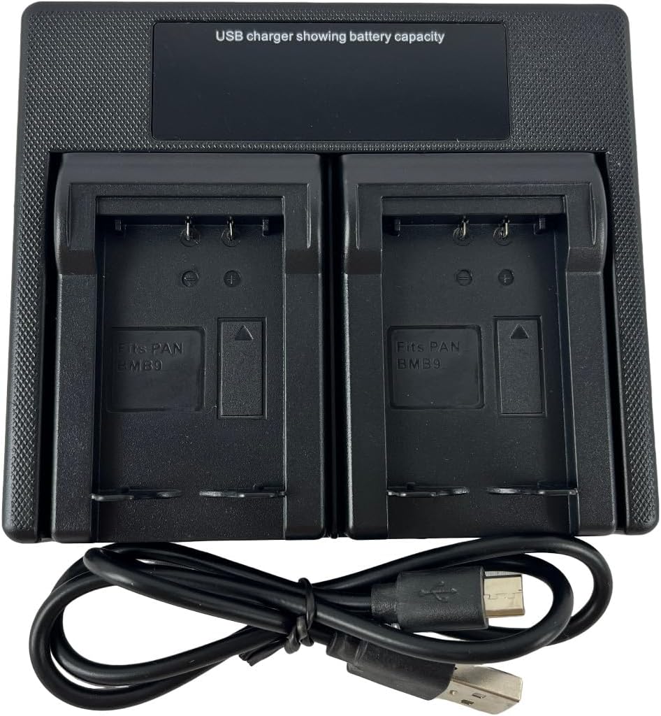 USB Dual Battery Charger for DMW-BMB9 DMW-BMB9E DMW-BMB9PP, Compatible with DMC-FZ40 DMC-FZ45 DMC-FZ47 DMC-FZ48 DMC-FZ60 DMC-FZ62 DMC-FZ70 DMC-FZ72 DMC-FZ100 DMC-FZ150 V-Lux2 V-Lux3