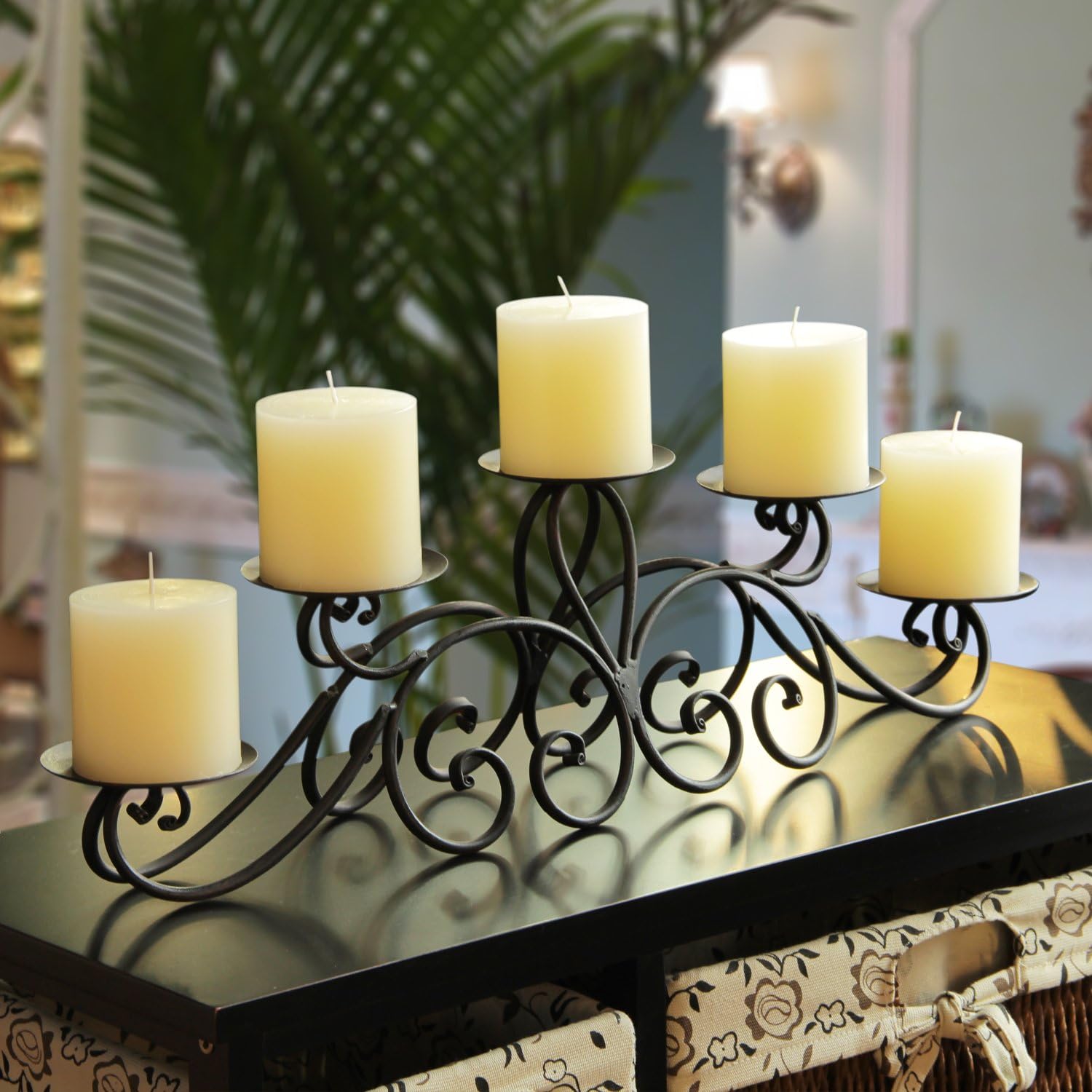 Adeco HD0004 5 Pillar Candle Holder, Black Candelabras with Antique Finish