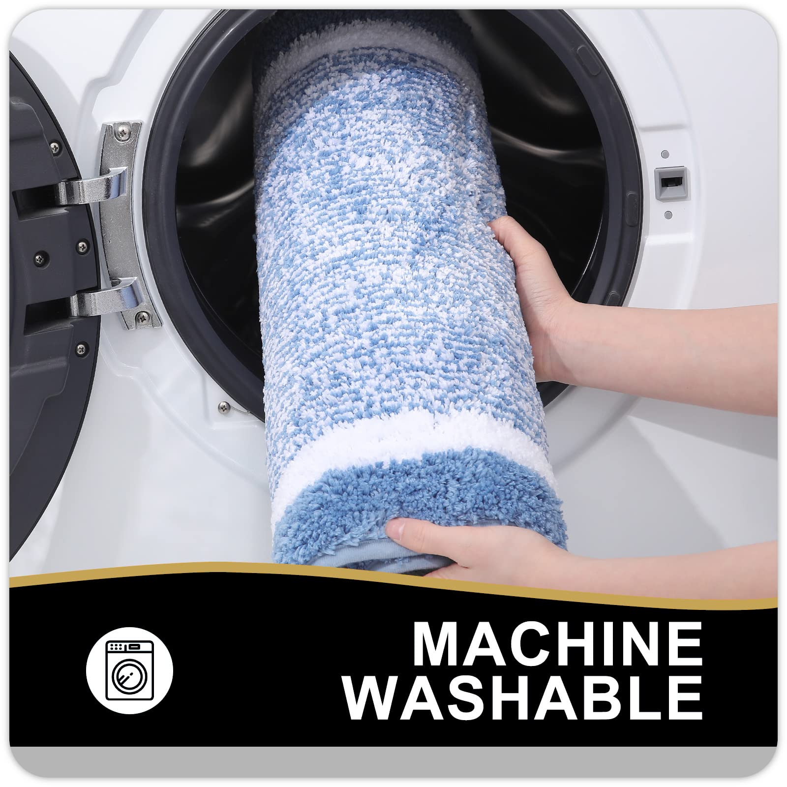 OLANLY Bathroom Rugs 59x20, Extra Soft and Absorbent Microfiber Bath Mat, Non-Slip, Machine Washable, Quick Dry Shaggy Bath Carpet, Suitable for Bathroom Floor, Tub, Shower (Blue and White)