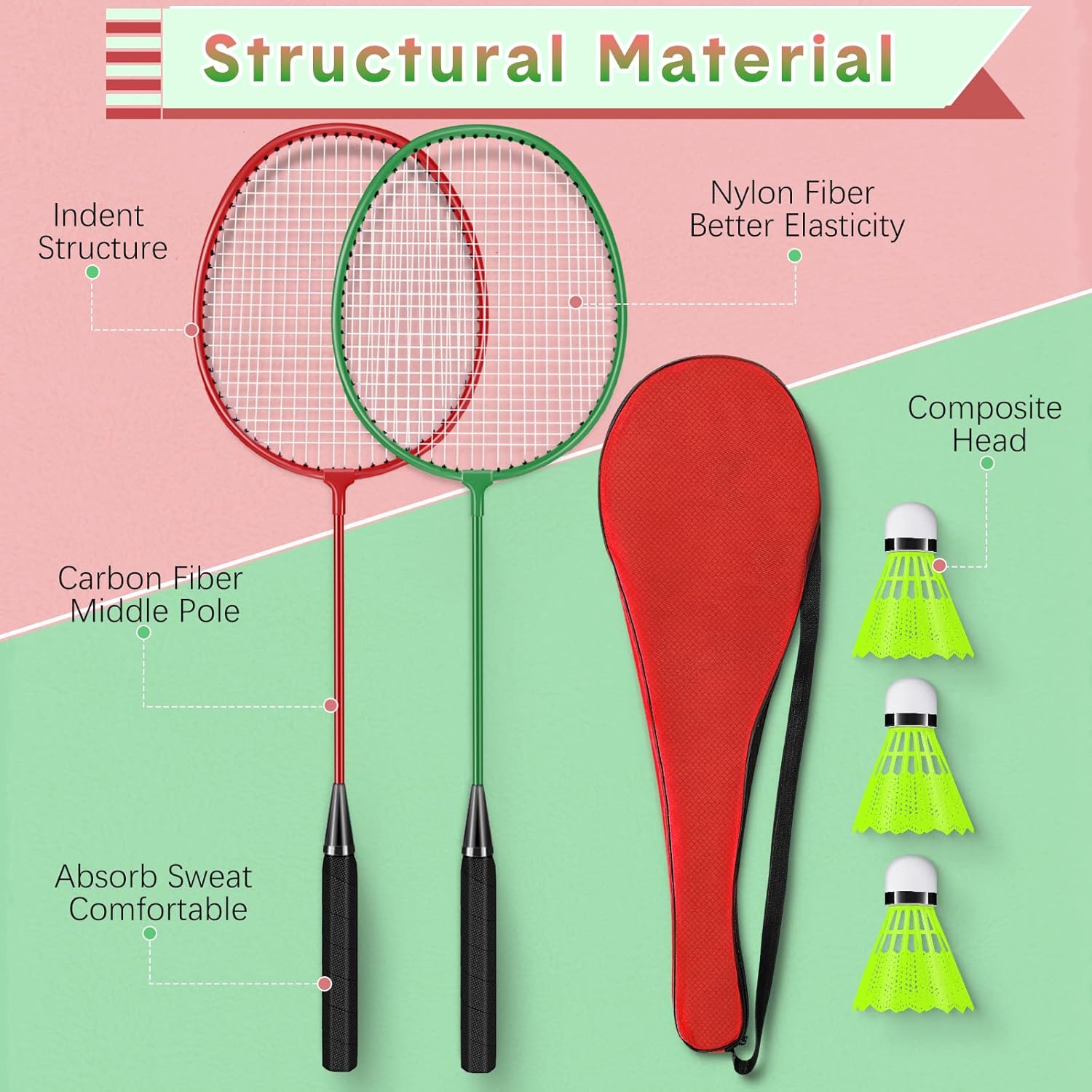 12 Pack Badminton Rackets Set Including Badminton Racquets, Nylon Shuttlecocks and Carry Bag for Outdoor Backyard Games Beginners