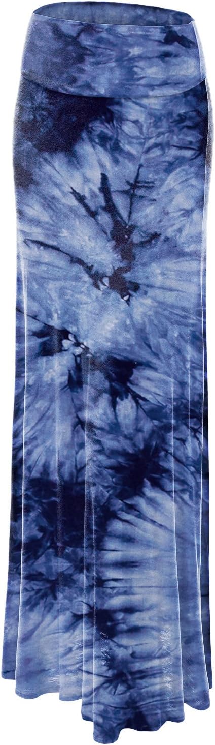 Women's Casual High Waist Solid/Tie Dye Fold Over Flowy Long Maxi Skirt