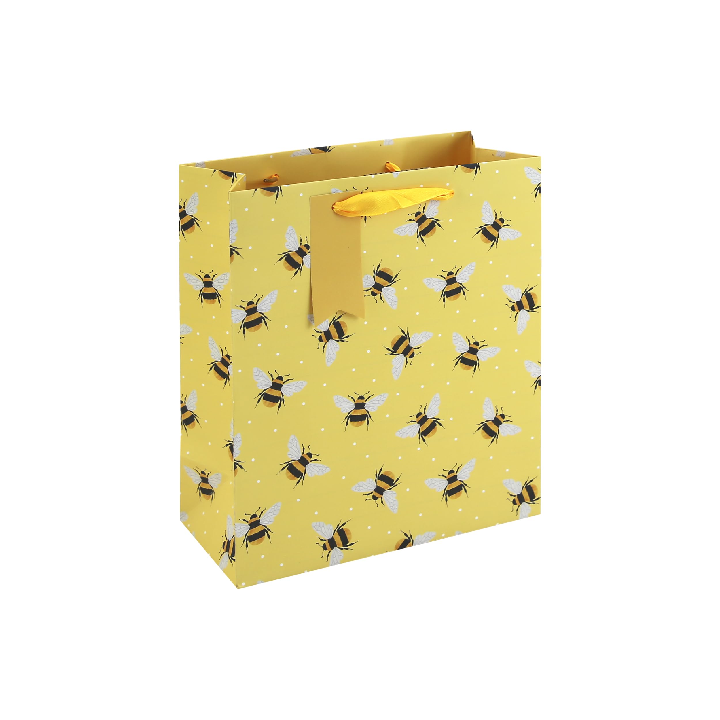 Eurowrap Bee Print Medium Gift Bags Pack of 6 – Yellow Present Bags with Bumblebee Pattern, Silk Handles & Tags – Gift Bags for Girls, Women, Birthday, Mother’s Day & Valentine’s Day