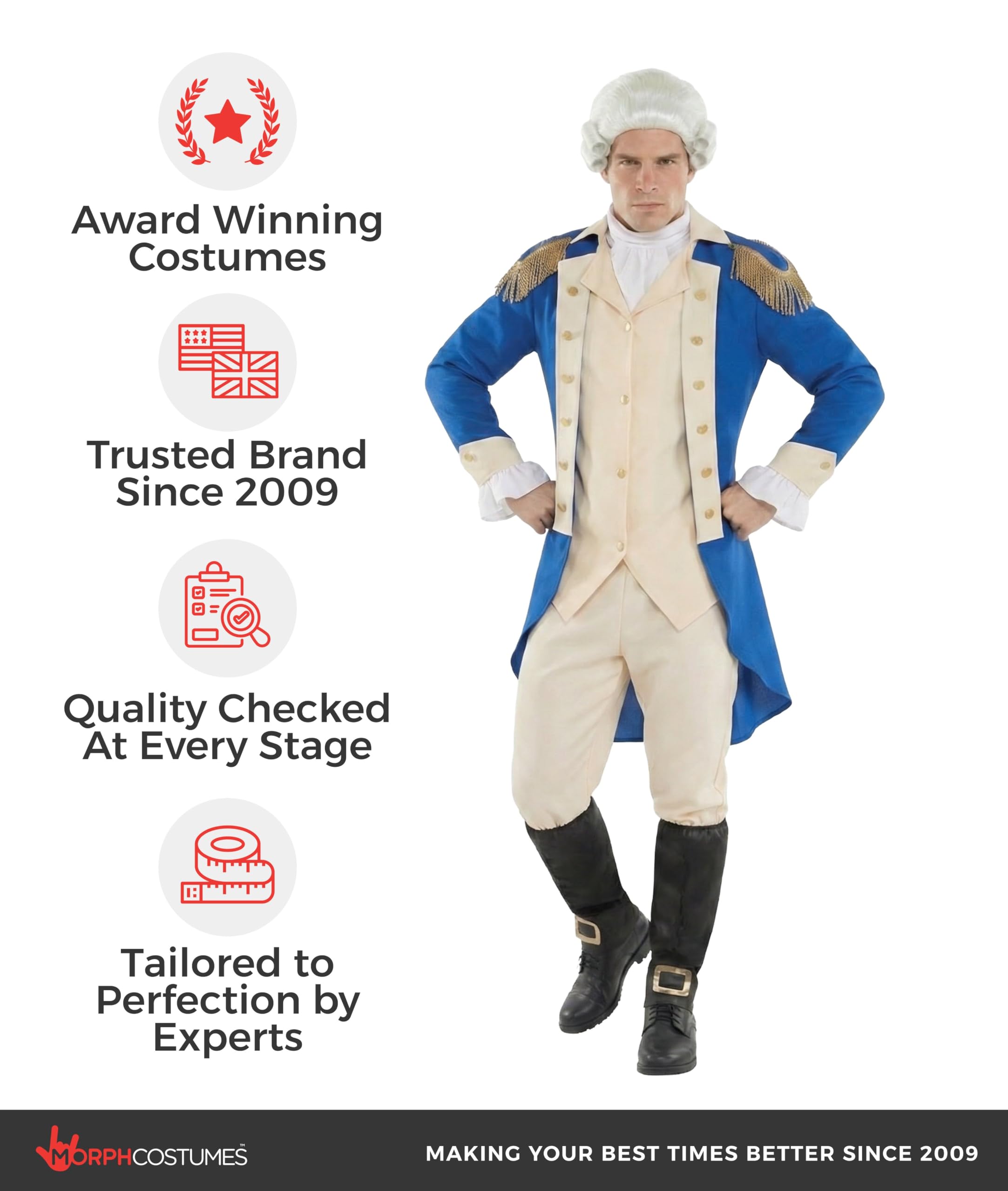 Morph George Washington Kostüm, George Kostüm, Präsident Kostüm, Karneval Kostüm Herren