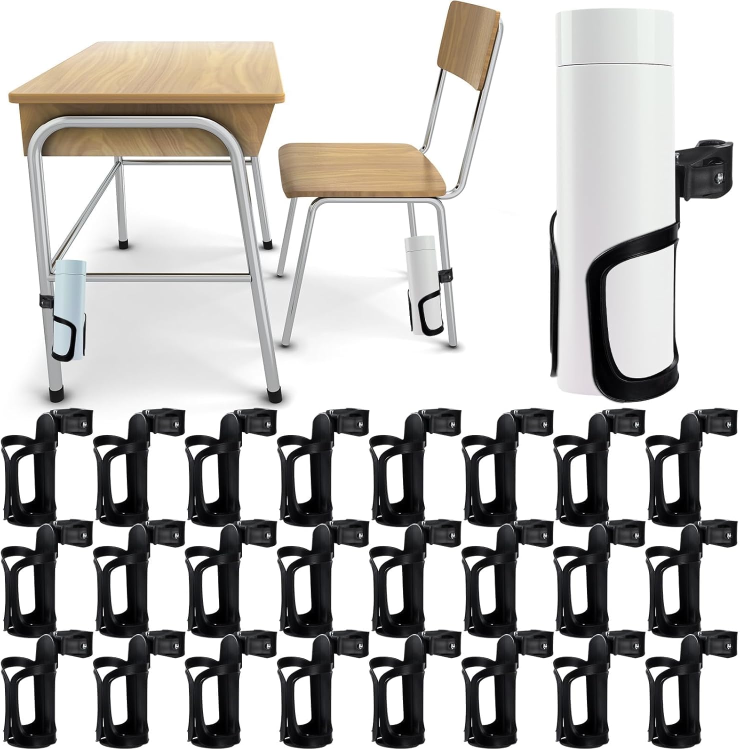 gisgfim 24Pcs Water Bottle Holder for Classroom Durable Cupholder for Desk Chair Anti-Spill 360° Rotating Water Bottle Holders Back to School Gift for Student Coffee Cup Holder for Office Home