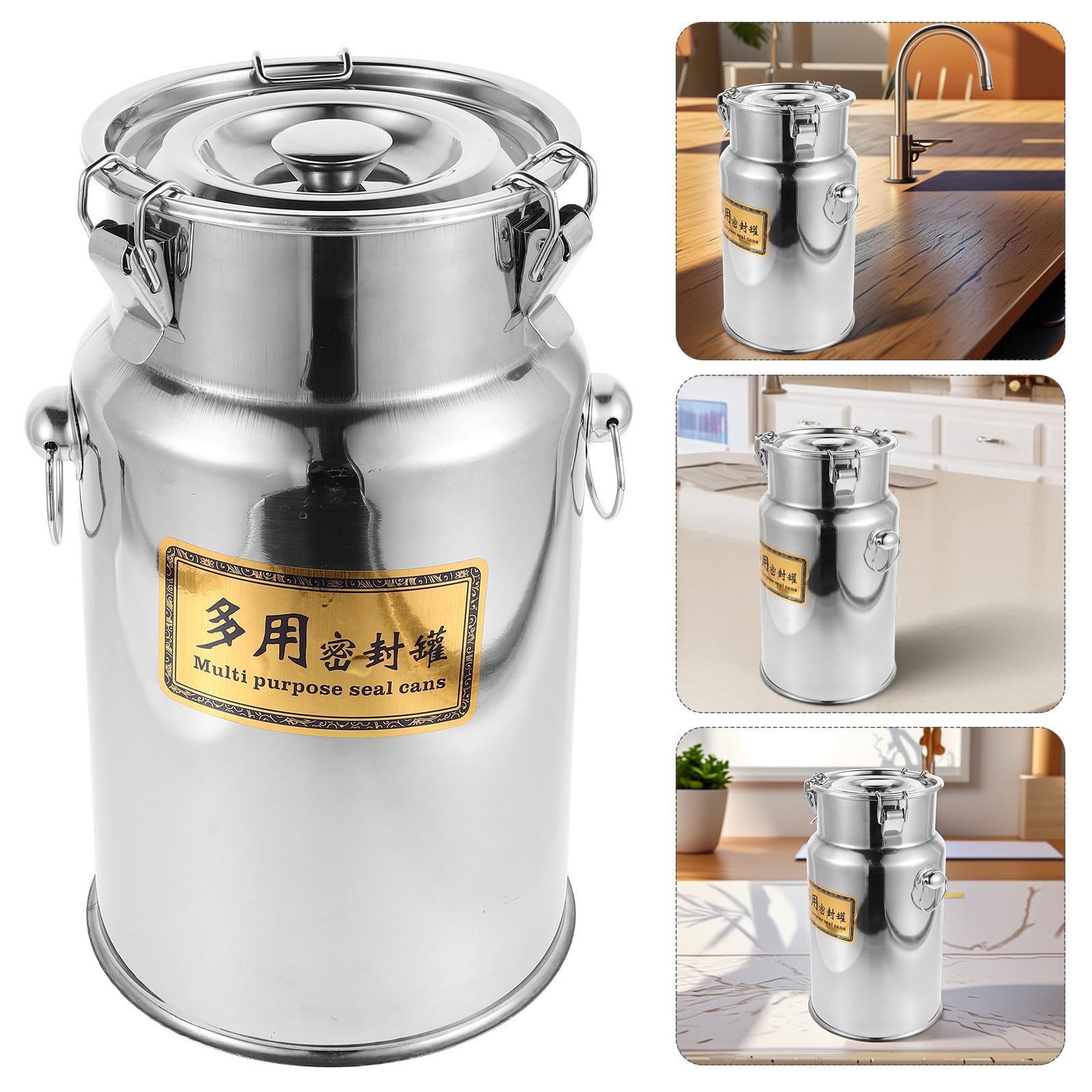 SOLUSTRE Luftdichter Edelstahl Lagerbehälter 7l Silber mit Deckel und Griff