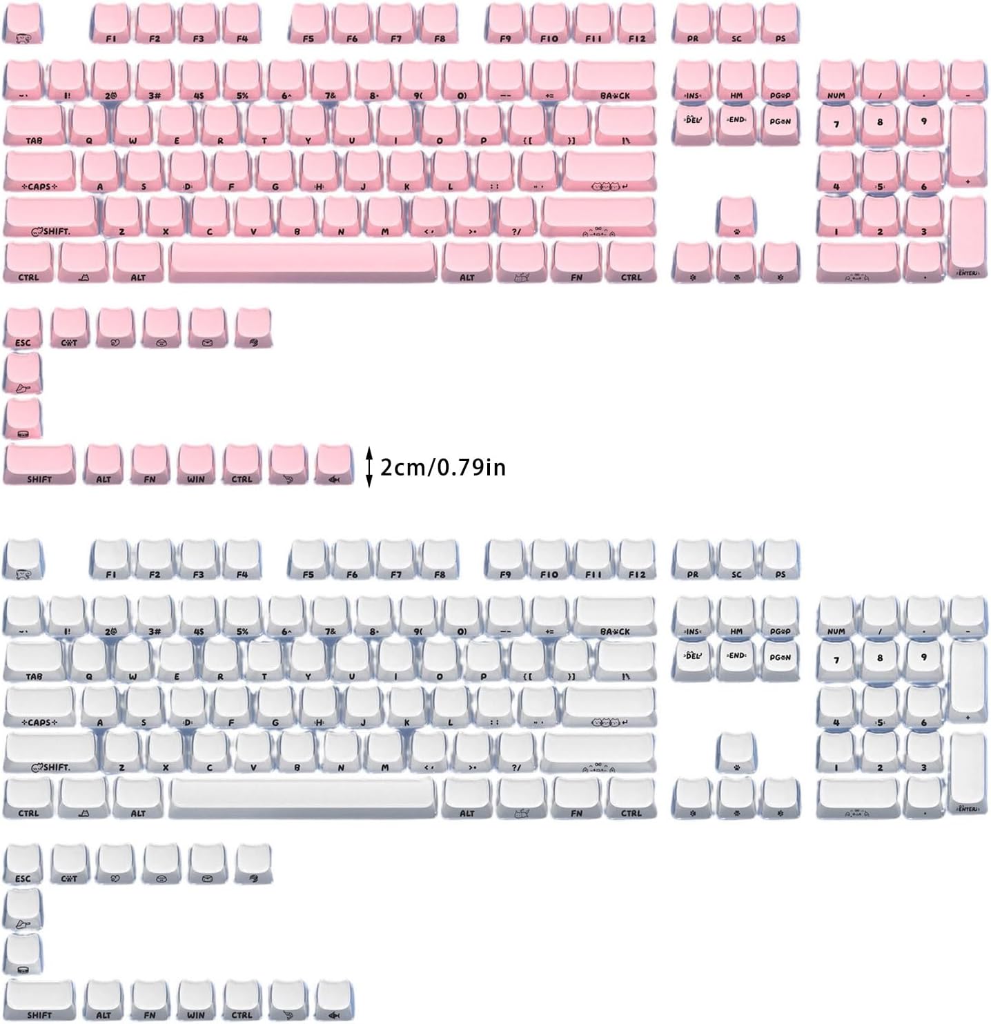 PCs, 119Key Mao Height Side Engraved Crystals, White