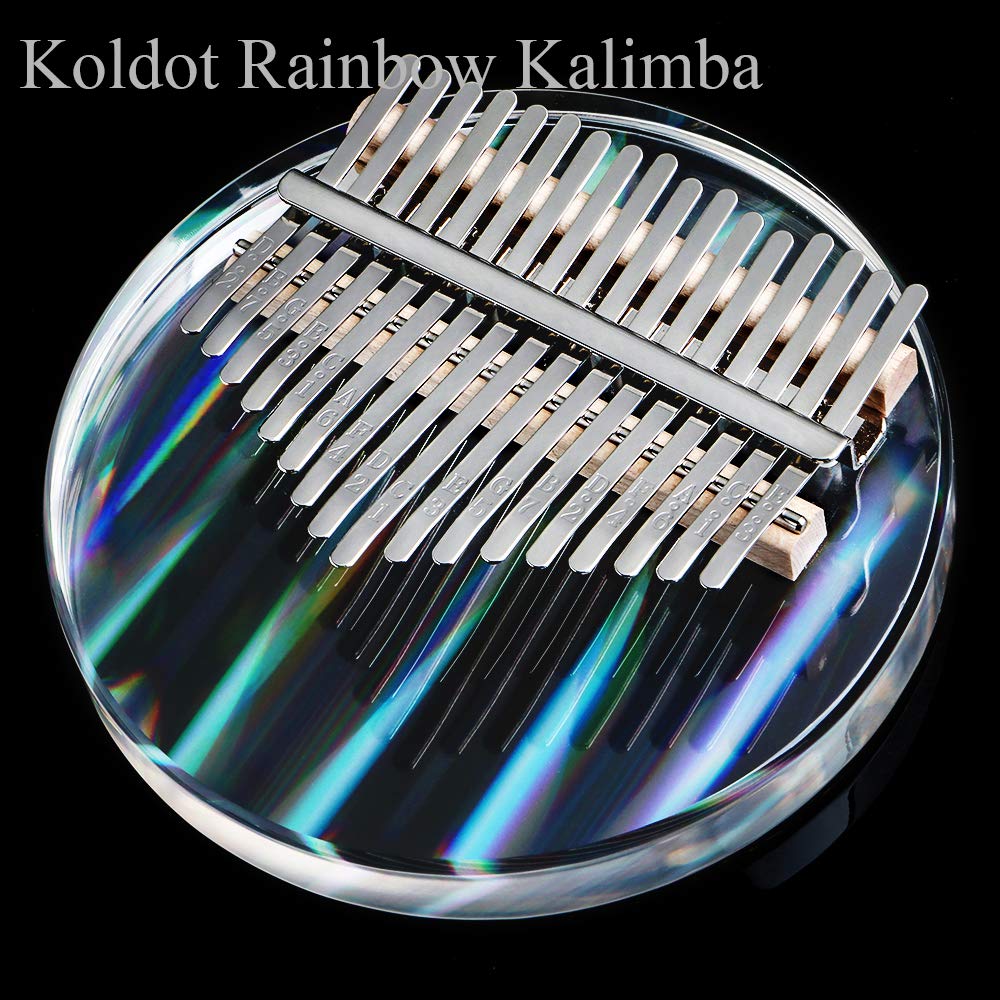 Piano à pouce rond arc-en-ciel transparent à 17 touches - Corps transparent - Kalimba en cristal acrylique avec étui rigide - Cadeau avec marteau d'accordage