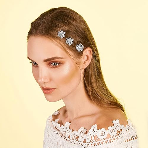 Miniatura 6 de Paderison 6 pinzas para el cabello de Navidad para mujer, con copos de nieve, brillantes diamantes de imitación, pinzas pequeñas plateadas, mini