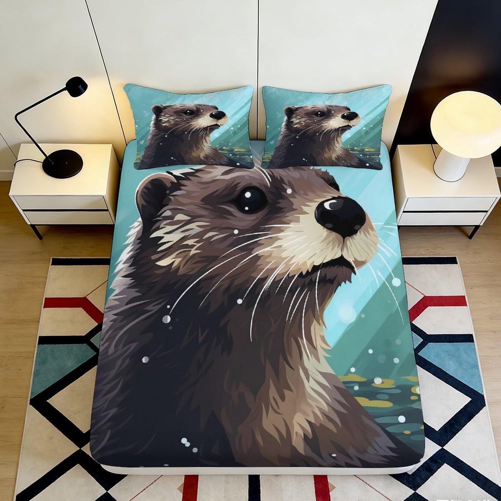 Pnayamiorkfel Style-6 3D Printed Otter Art Fitted Sheet Microfiber Soft Breathable River Wildlife Mattress Cover For Bedroom Guest Room Decor 90X200x25cm
