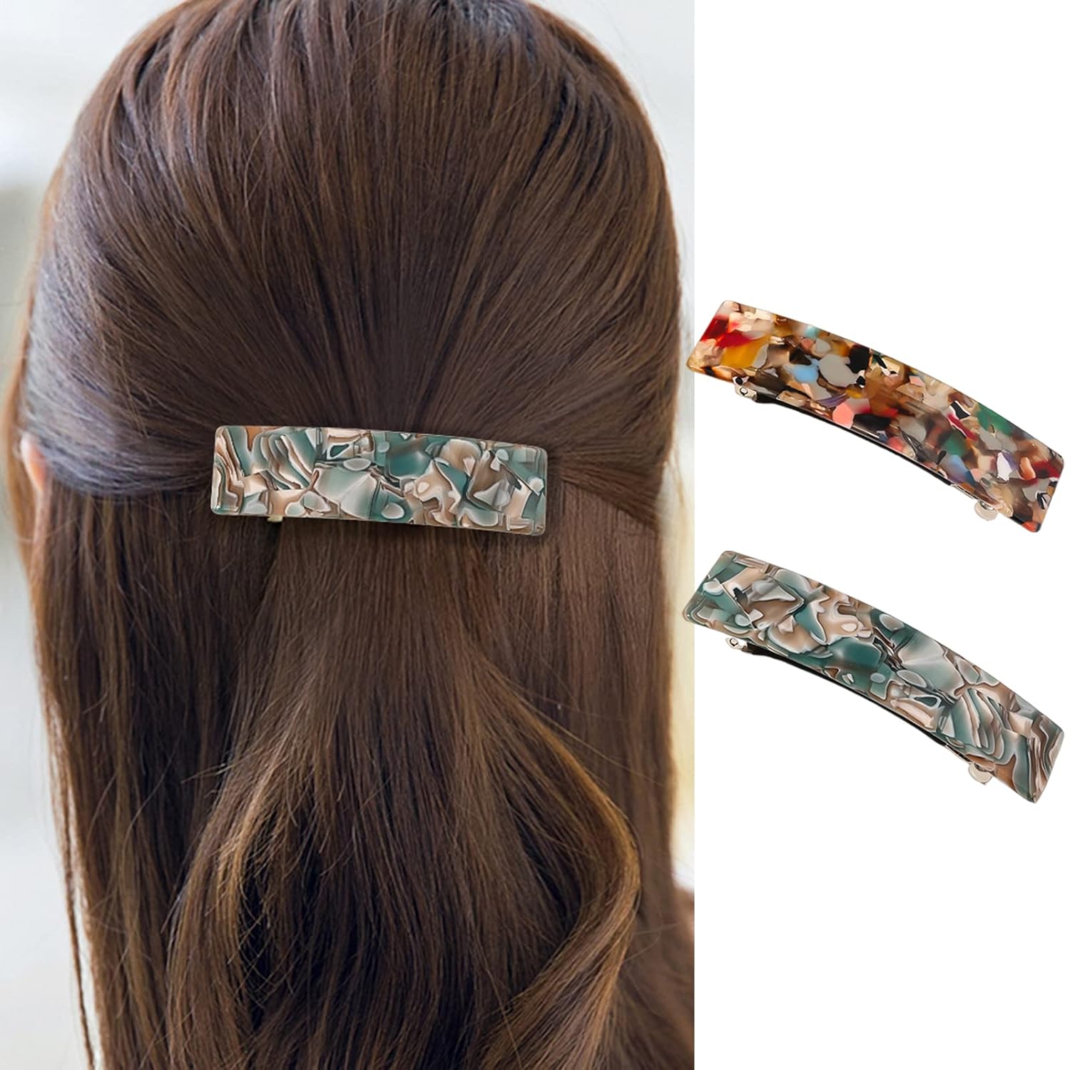 French Barrette Hair Clips Tortoise Shell Hair Clip Vintage Marble Print Hair Accessories for Women : Beauty & Personal Care