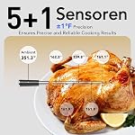 BFOUR WiFi Bluetooth Wireless Meat Thermometer with Digital Standalone Base, 6 Precision Sensor, IP67 Waterproof and Heat Resistant, Kitchen Meat Thermometer for Cooking, BBQ, Oven, Grill, Smoker