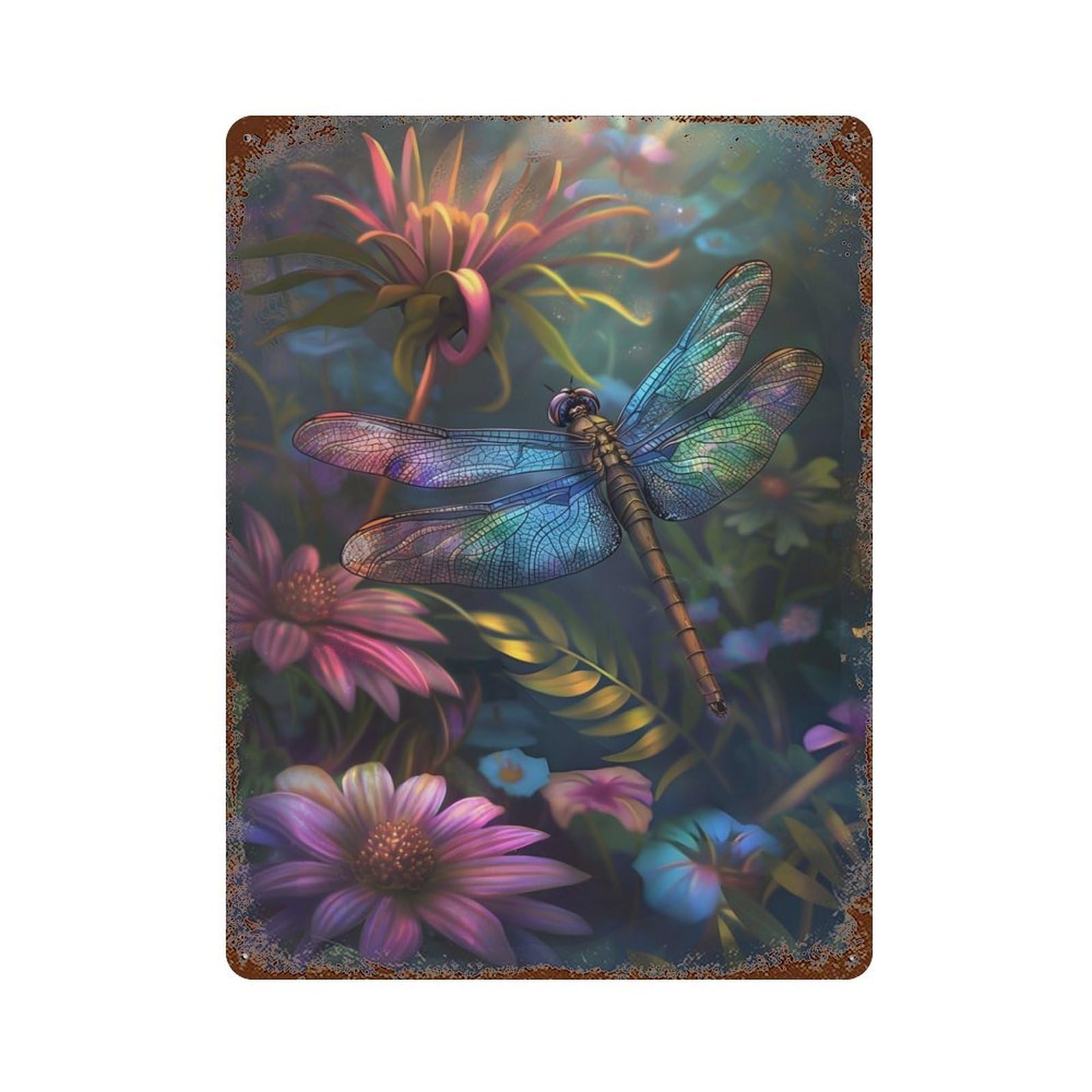 Dragonflys Magic Vintage Rust Metal Sign 15.7"x11.8", Farmhouse Wall Decor for Garage, Pub Or Kitchen