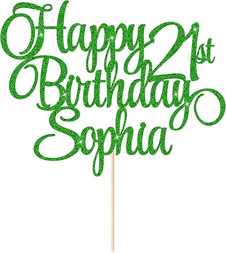 Decoración de pastel de cumpleaños personalizada con cualquier edad y nombre, 11 colores de doble cara con purpurina para decoración de pastel para