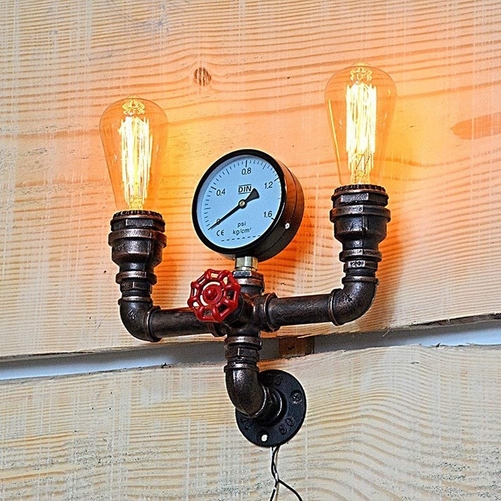Iluminación de 2 Luces Aplique de Pared Tubo de Hierro Vintage Lámpara de Pared Creativa Linterna de Pared Retro Metal Industrial Steampunk Aplique de Hierro Forjado rústico Luces de tubería de Agua