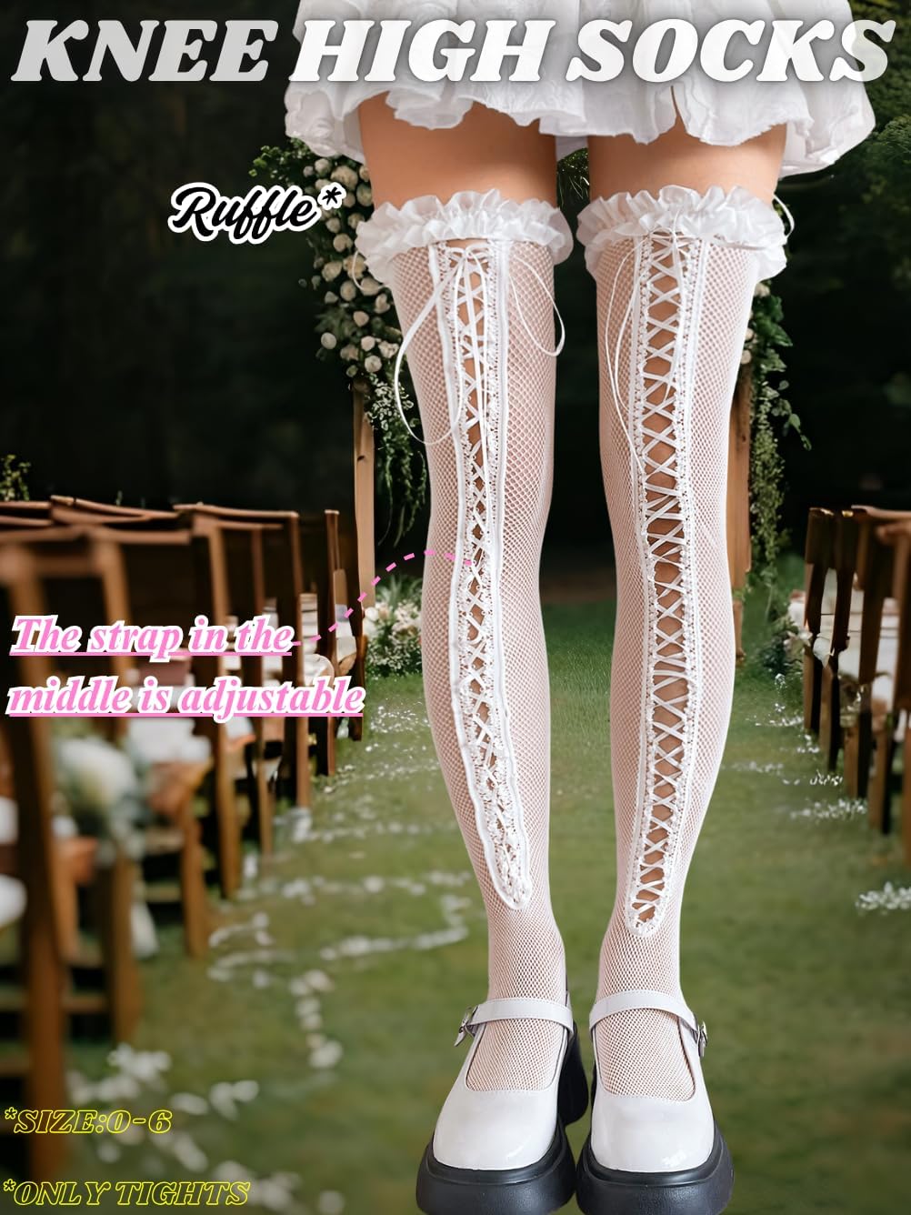 ShawGobow Fishnet Stockings With Bows, Pastel Goth Accessories For Costume Party, 2000S Knee High Socks Size 0-6