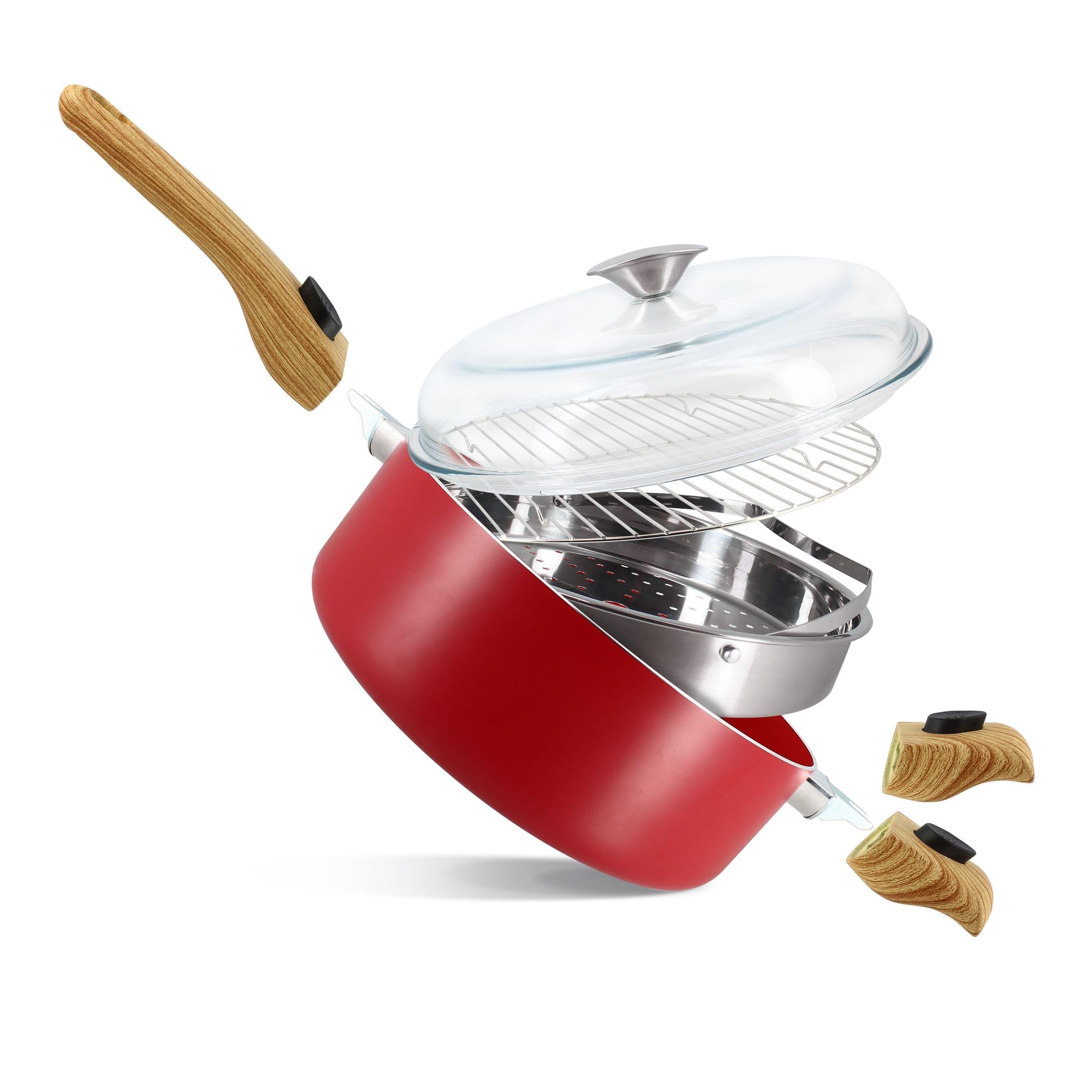 MENASTYL - Set culinaire multi-usages amovible Magenta 28cm en aluminium - Ustensile tout-en-un compatible tous feux et lave-vaisselle - Revêtement en céramique - 6020895