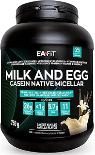 Visuel du produit : EAFIT - Milk&Egg - Protéines tri-sources : caséine, isolat, blanc d'oeuf - Assimilation lente - Protein de caseine - Proteine en poudre pour musculation - BCAA vitamine et minéraux- Vanille - 750g