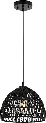 Miniatura 1 de JONATHAN Y JYL6513B Campana 10.25 pulgadas 1 luz bohemia moderna tejida cuerda tejida  hierro LED colgante de granja, costero, transicional,