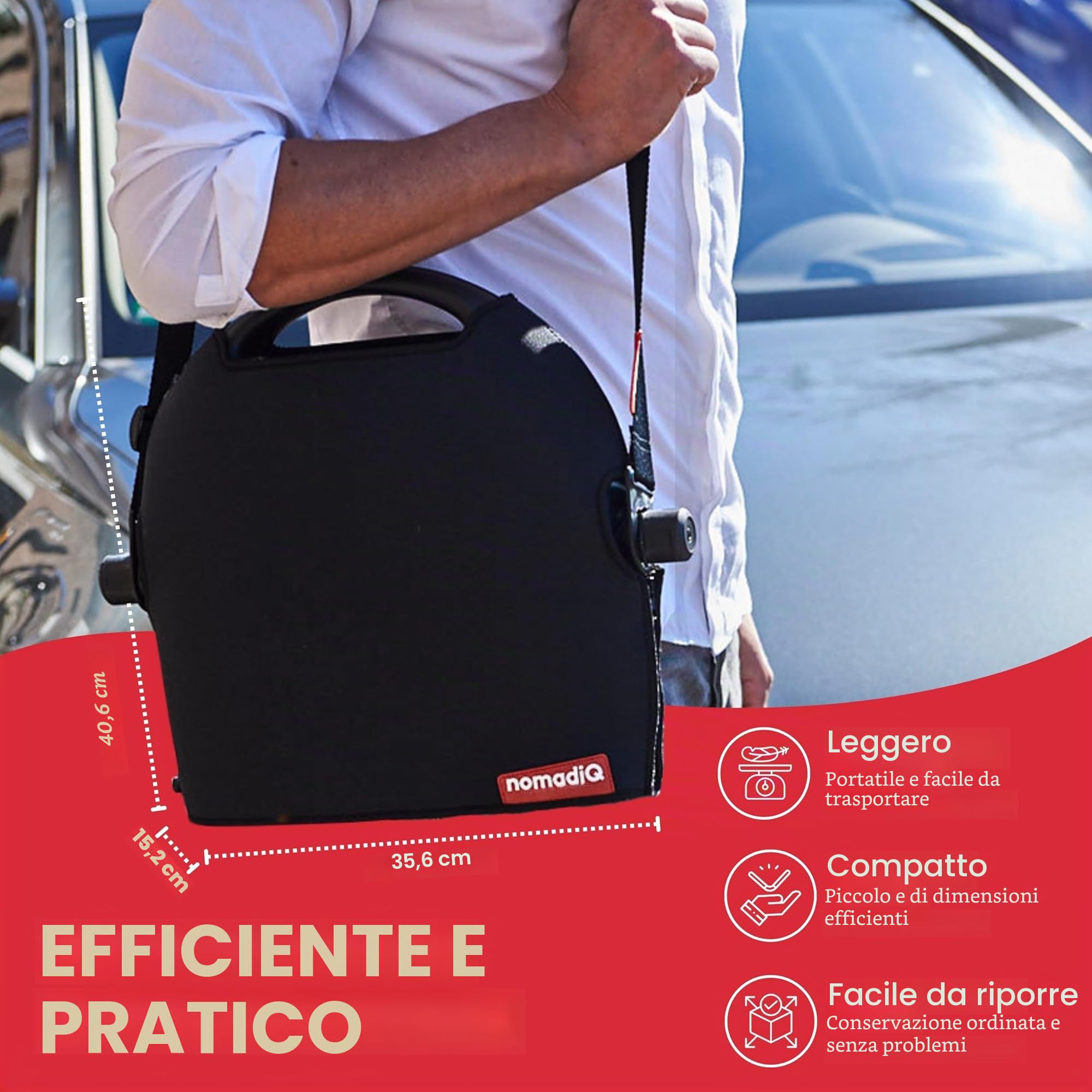 NOMADIQ Barbecue portatile a gas propano | Piccolo, mini, leggero barbecue da tavolo | Perfetto per campeggio, tailgating, cucina all'aperto, camper, barche, viaggi (griglia)