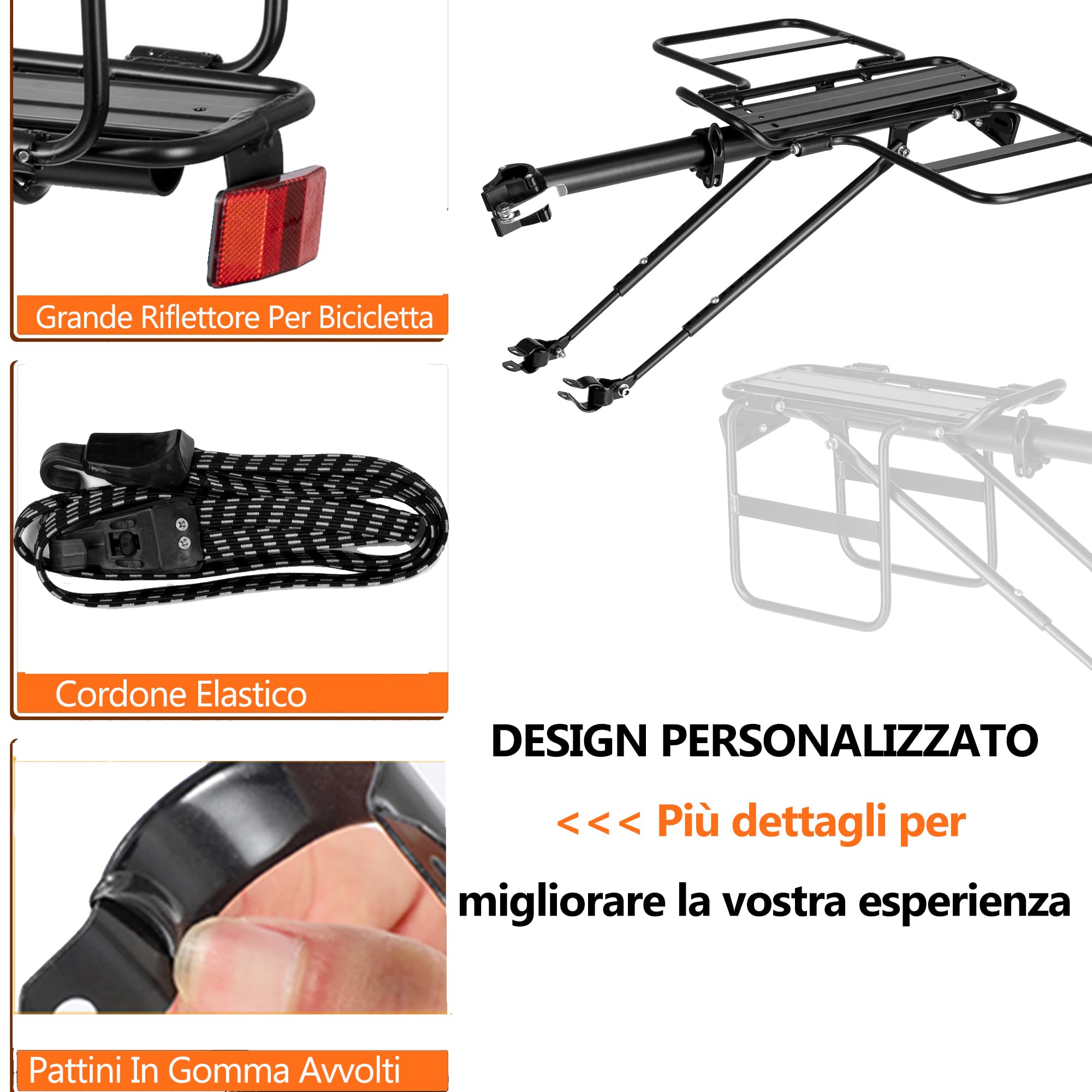 Portapacchi Posteriore per Bicicletta, Portapacchi Pieghevole con Alette Larghe, Sgancio Rapido, Universale, Grande Capacità, Altezza Regolabile, Adatto per 61-73,5 cm
