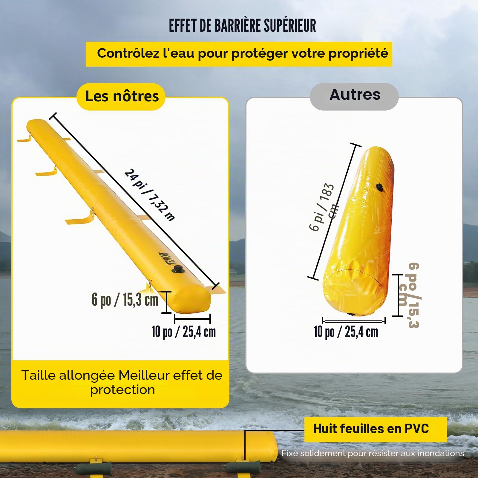 VEVOR Sac d'inondation, Tubes de dérivation d'eau en PVC réutilisables, légers avec Un Excellent Effet imperméable, utilisés pour Les Portes, Les garages, Jaune