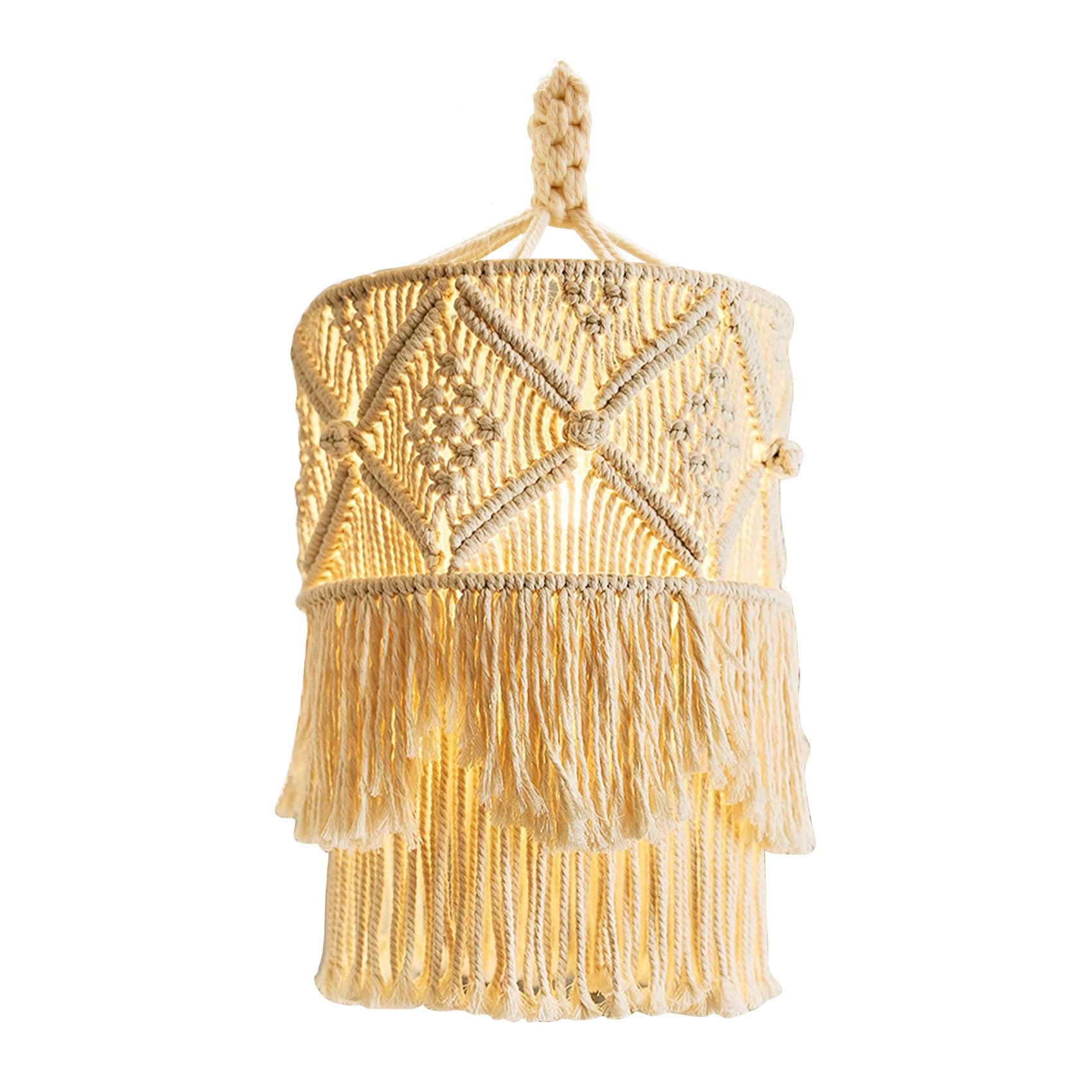 Smallterm Hand Made Wall Tapestry Lampshade Bohemian Macrame Boho Handcraft Tassel Tapestry Background Head Part Wall Hanging