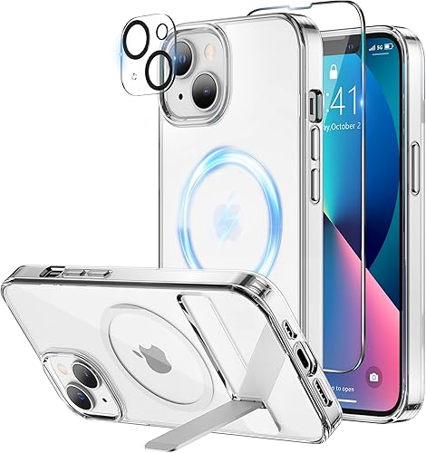 Funda magnética para iPhone 13 de 6.1 pulgadas, soporte delgado con protector de pantalla compatible con Magsafe a prueba de golpes, transparente,