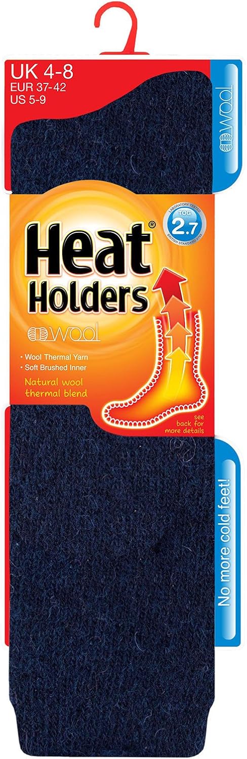 Women's LONG WOOL 2.7 Tog Thermal Heat Holder Socks, 5-9 USA Indigo Blue