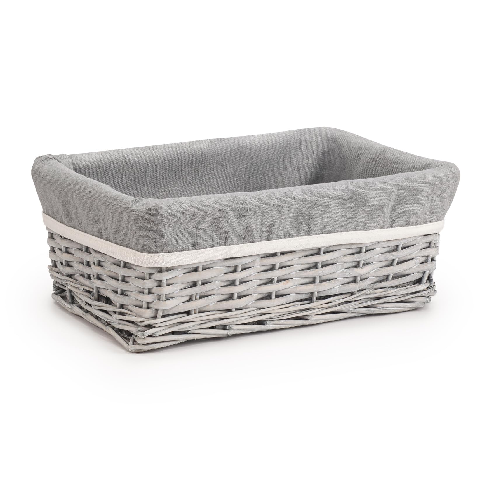 Woodluv Willow Wicker Storage Basket for Shelves, Gift Hamper Baskets, Multi-purpose Decorative Organiser, Medium - Grey