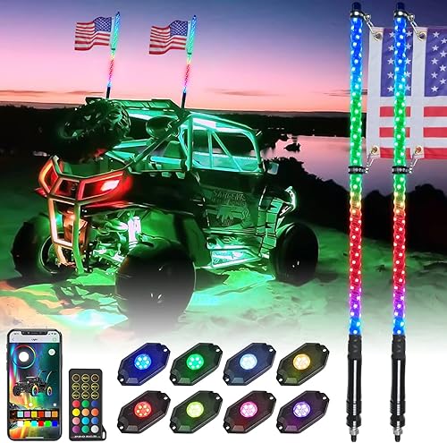 Miniatura 6 de OHMU Juego de 2 látigos LED de 3 pies y luces de rocas de 3 generación con Bluetooth y control remoto, mayor brillo mejorado, espiral RGB de 360,