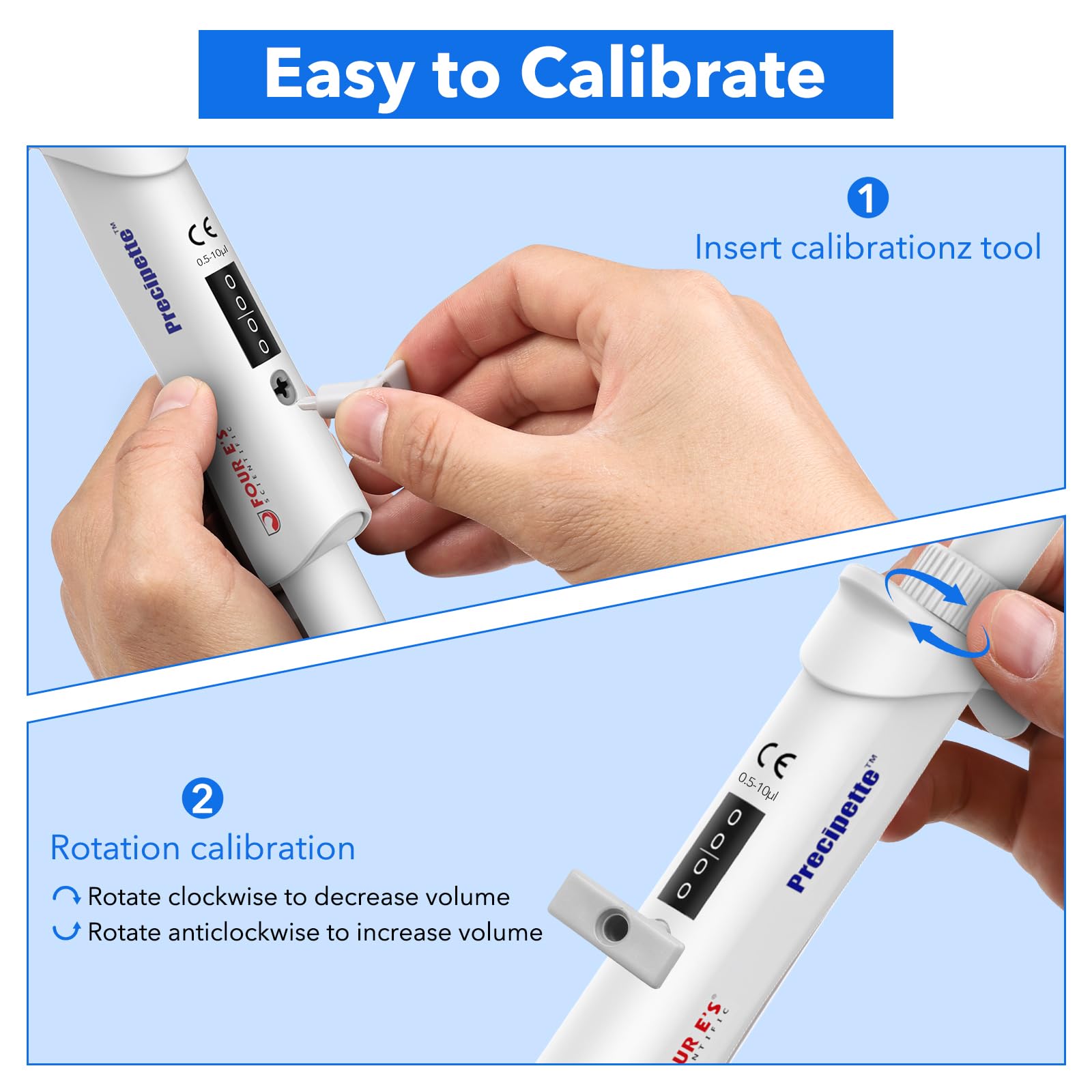 Micropipeta 0.5-10μl – Pipeta de laboratorio de un canal de alta precisión, micropipeta con volumen ajustable, parte inferior esterilizable en autoclave