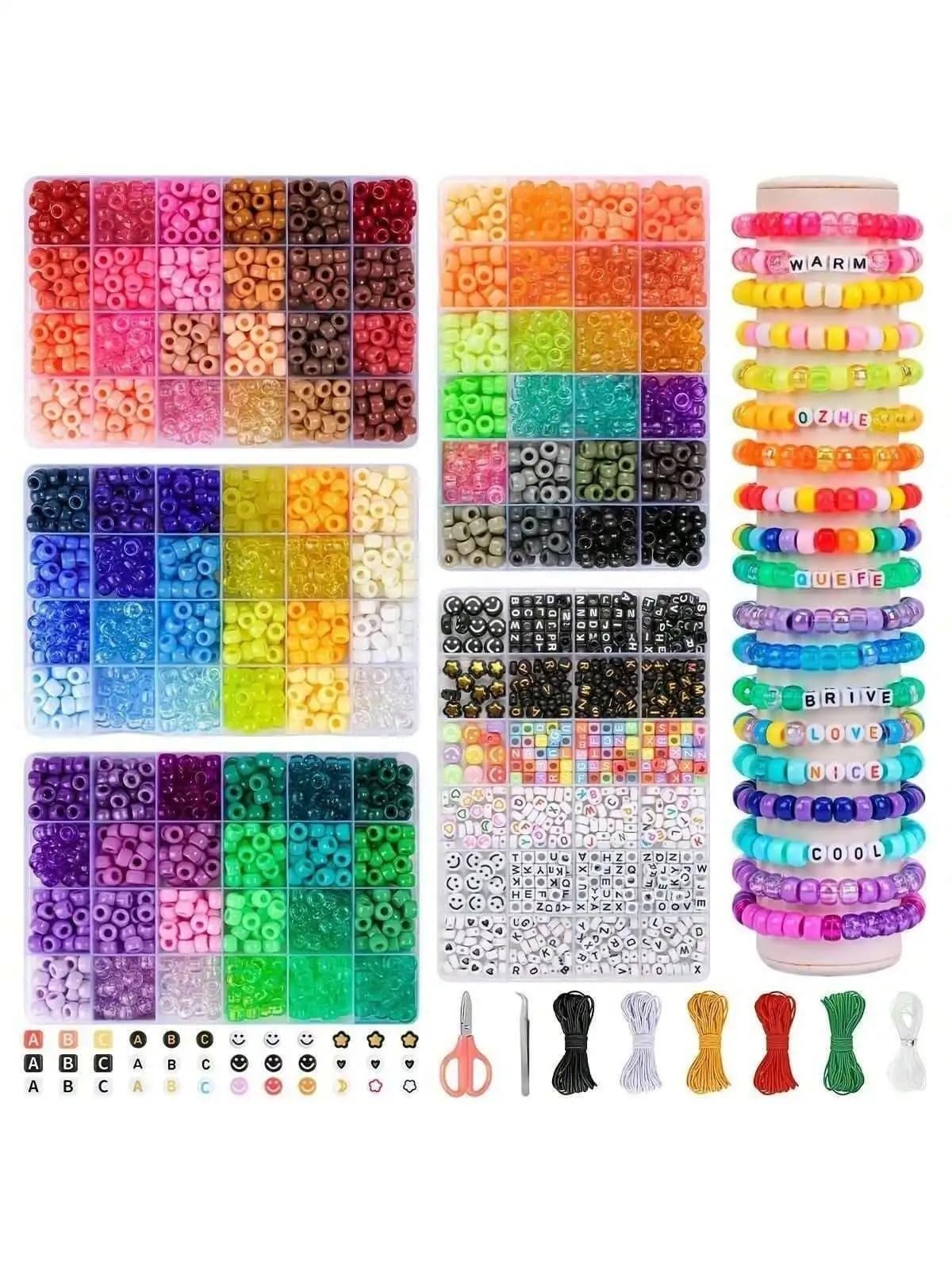 DHYUACN Kit para Hacer Pulseras 300/500 cuentas arcoíris for hacer joyas, collares y pulseras - Kit for(Color 3)