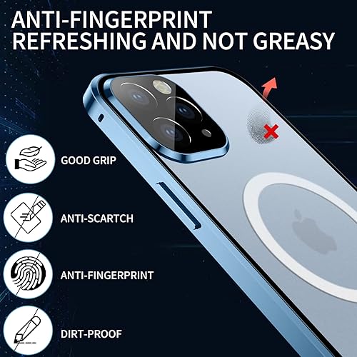 Miniatura 5 de Jonwelsy Funda para iPhone 13 Pro, compatible con Magsafe funda de protección de cuerpo completo de 360 grados, parachoques magnético de metal de