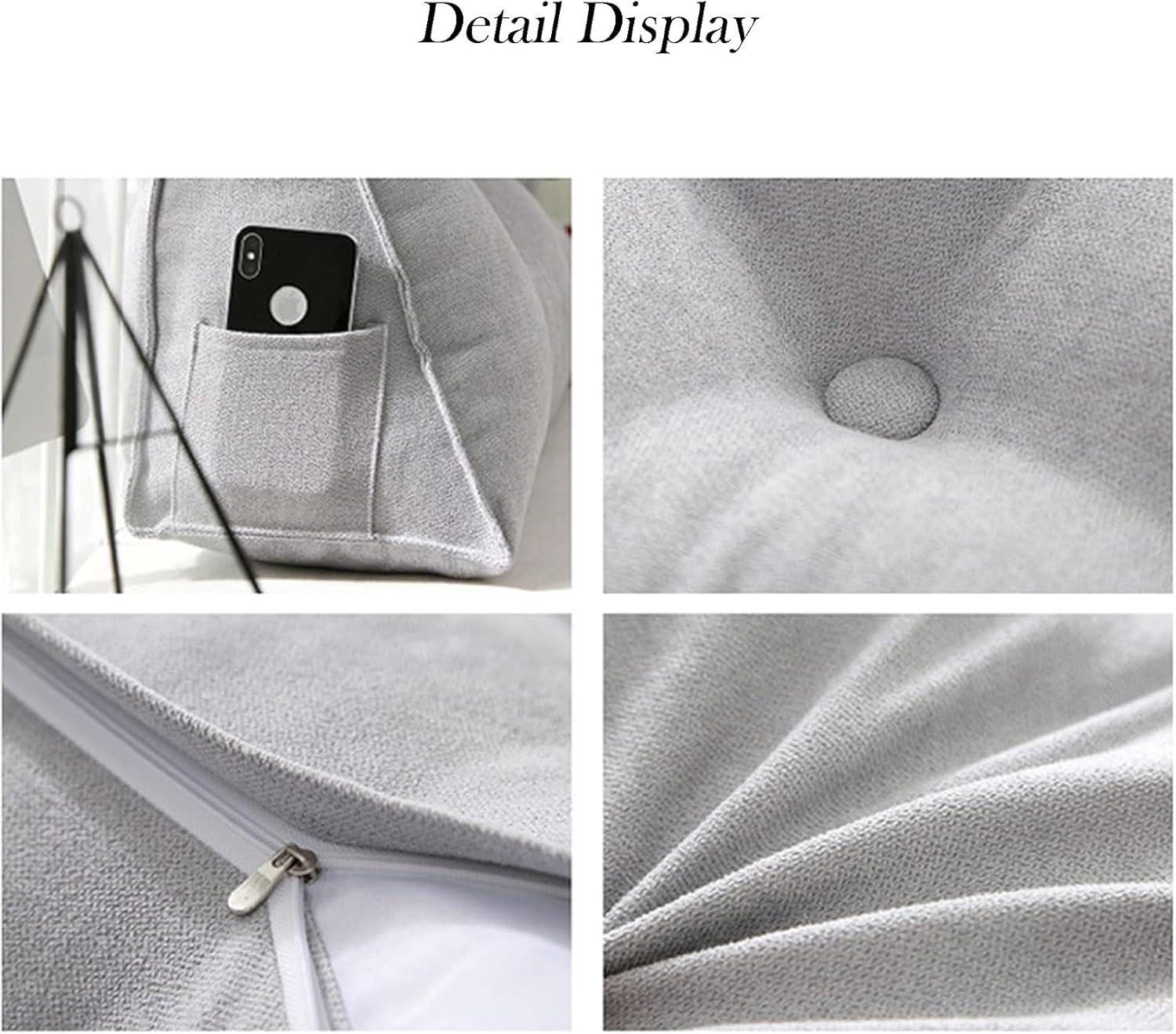 Soft Triangle Reading Backrest Pillow Bed Back Pillow with Removable Fitted Cover, Large Bolster Triangular Headboard Pillow Wedge Bed Pillow with Two Large Side Pockets,A,120cm/47inch