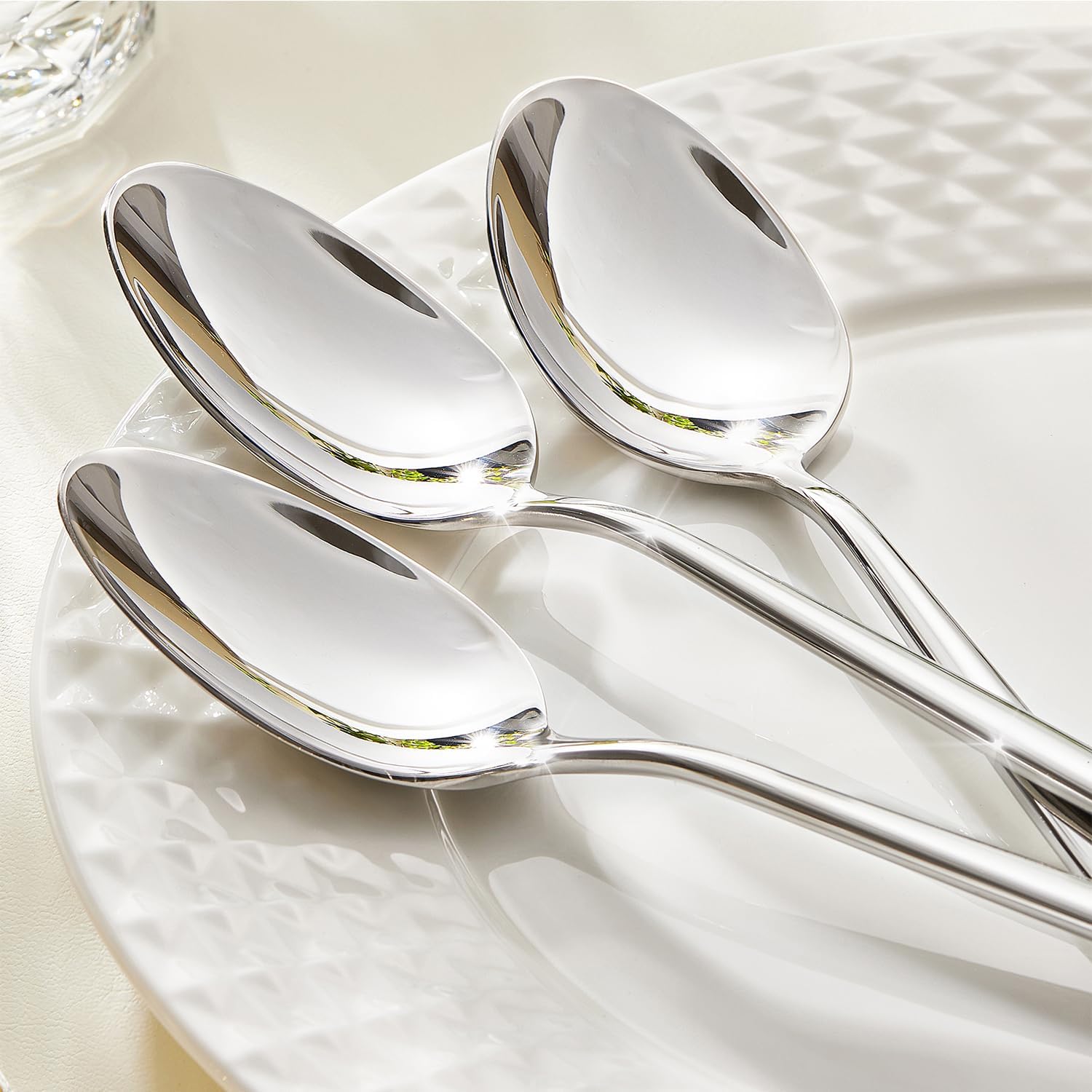 KINGSTONE 24-Piece Dinner Spoon Set, 8.2" Tablespoons Silverware, Premium 18/10 Stainless Steel, Food Grade Serving Spoons for Home and Kitchen, Restaurant Wedding, Mirror Finish & Dishwasher Safe