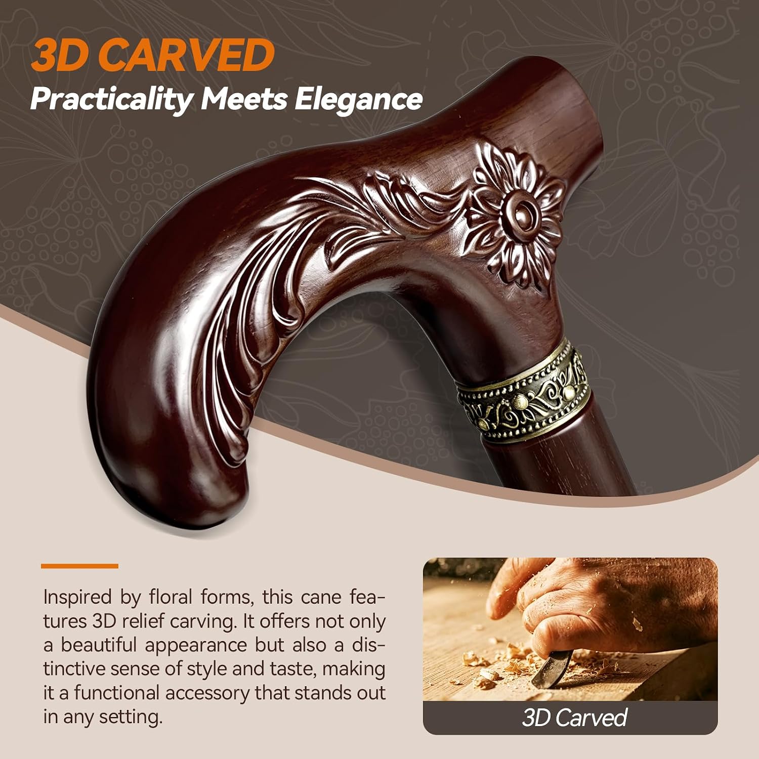 Deomai Wooden Walking Cane, 600 lb Capacity Canes for Overweight Men Women