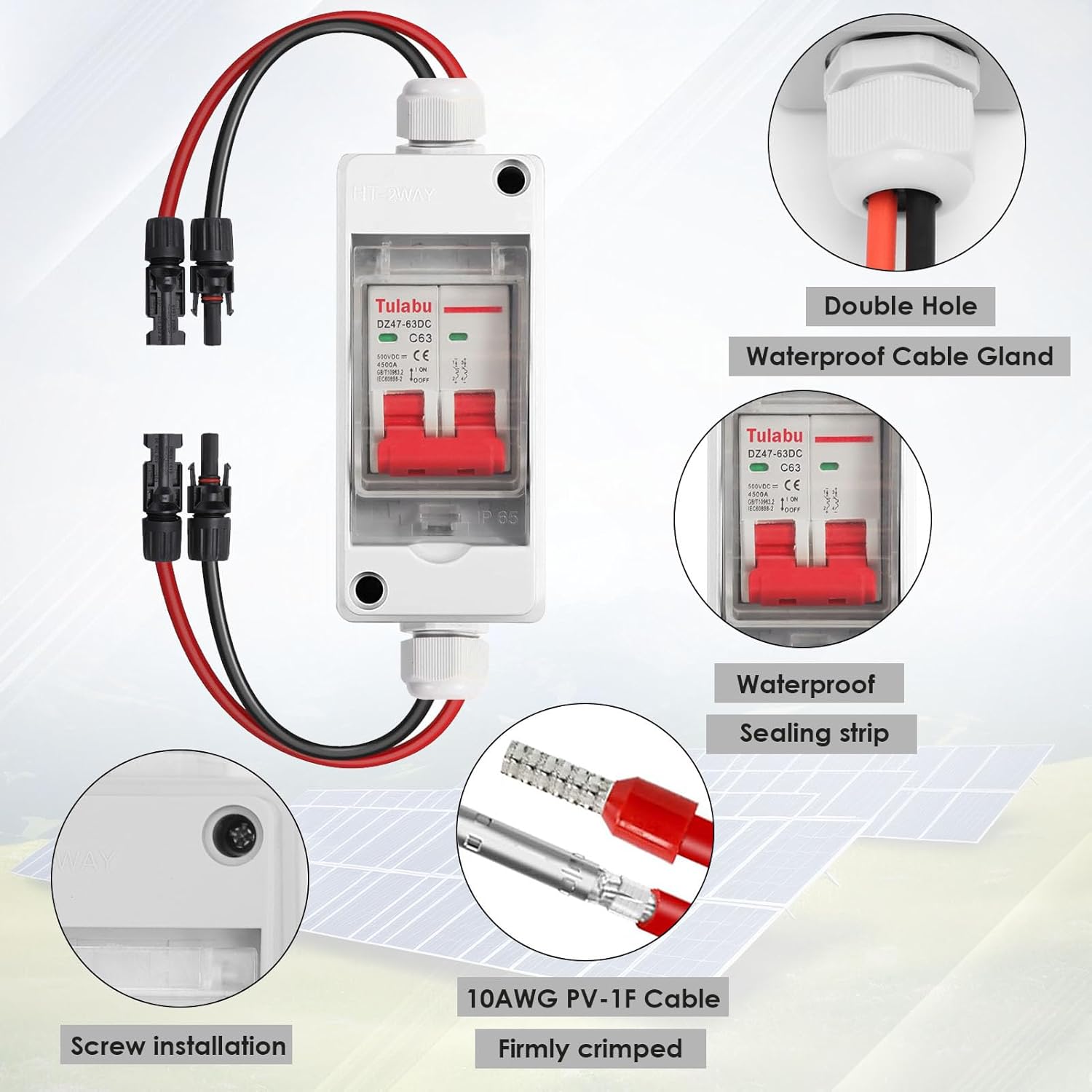 Solar Panel Disconnect Switch, Solar Disconnect Switch IP Water Proof DC Outdoor PV Miniature Circuit Breaker for Outdoor PV or AC Stystem and Home (20, Amps)