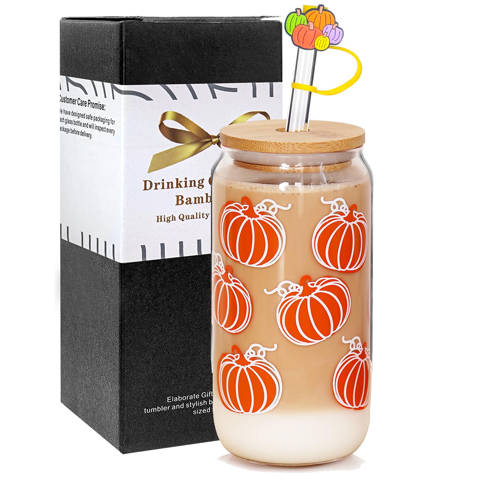 ANOTION Fall Coffee Cups - Fall Decor Pumpkin Mug Fall Coffee Mug Iced Coffee Cups Unique Autumn Decor Pumpkin Decorations Thanksgiving Tumbler Fall Wedding Tumbler Can Shaped Fall Cups - 18oz