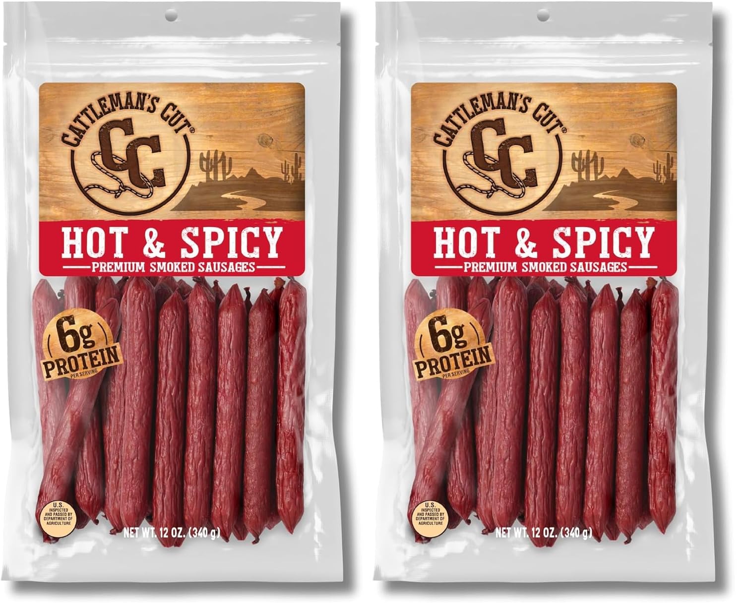 Cattleman's Cut Old Fashioned Smoked Sausages Meat Sticks, Premium Bulk Protein Snacks, Keto Friendly, Gluten Free, Carnivore Travel Snack, Individually Wrapped, Xtra Large, 1.9 Ounce, Pack of 20