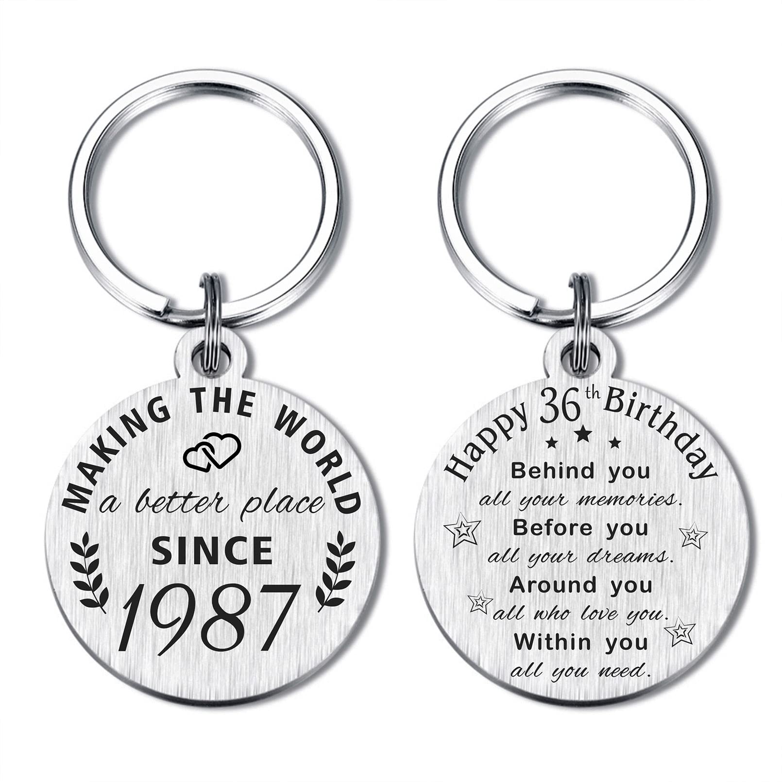 ABNTY 36th Birthday Gifts for Women Men, 36 Year Old Birthday Keychain, Born in 1987 Gifts, 1987 Birthday Decorations