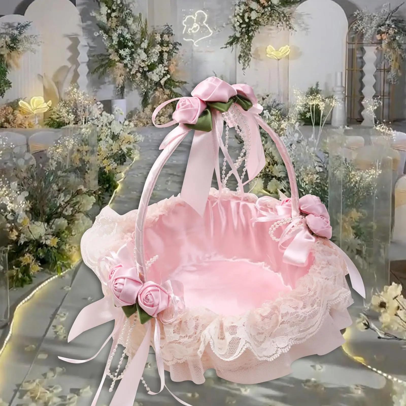 Blumenkörbchen Hochzeit 2 Stück Hochzeits-Blumenkorb, Handkorb, Spitzenkörbe