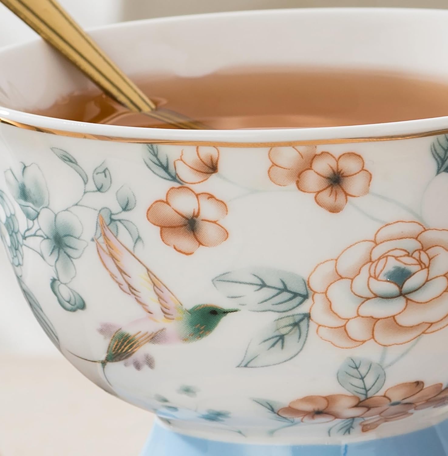 Jusalpha Porcelain Tea Set, Blue Floral Series, 4 Cups and Saucers with Teapot, Warmer, Filter and Spoon, 16 Pieces