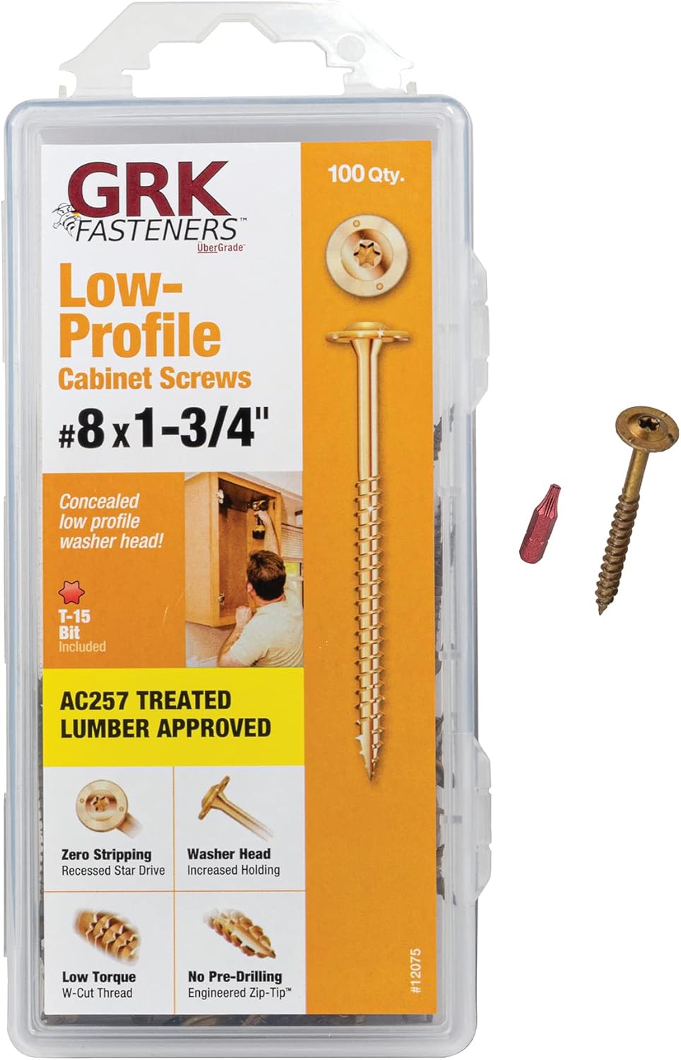GRK Fasteners 12075 Cabinet #8 x 1-3/4" Screws 100CT