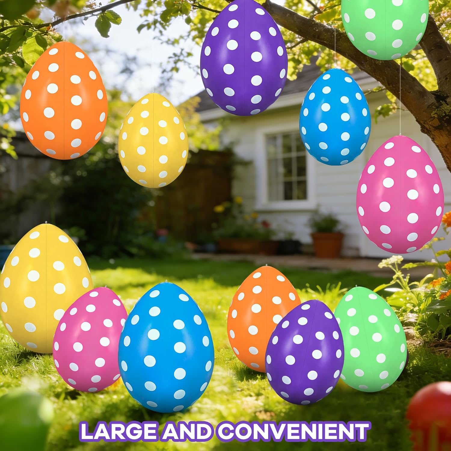 12 PCS Inflatable Easter Eggs Decorations PVC Balloons Easter Inflatables Outdoor Decorations Colorful Egg Ornaments for Yard, Lawn, Garden, Party Decor for Age: 14+ (16inch*6pcs, 24inch*6pcs)