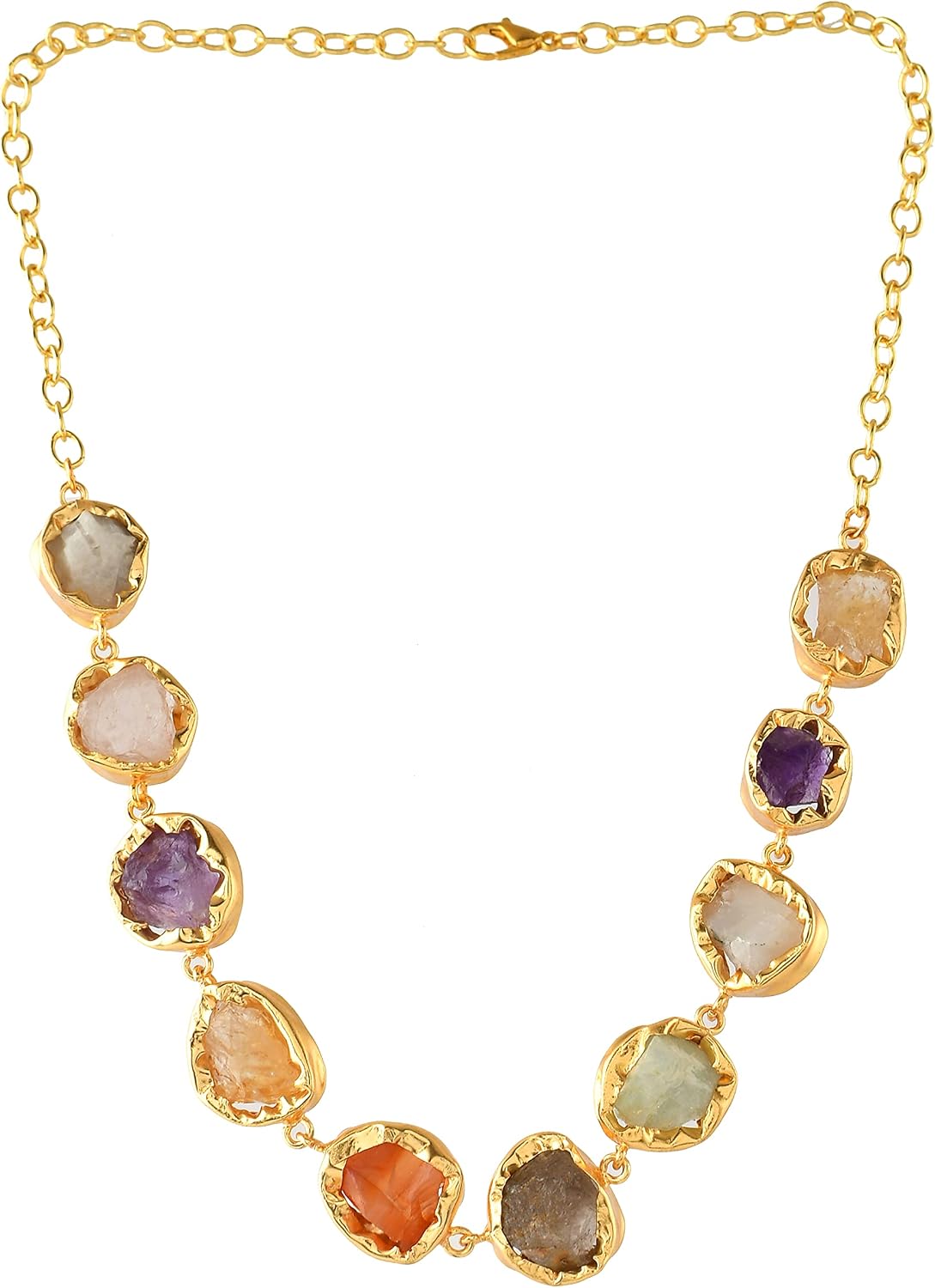 DeKulture Women Necklace Multi Gemstone/Brass/Flash Gold Plating/Bezel Handmade Jewelry for Wedding Anniversary & Valentines Gift