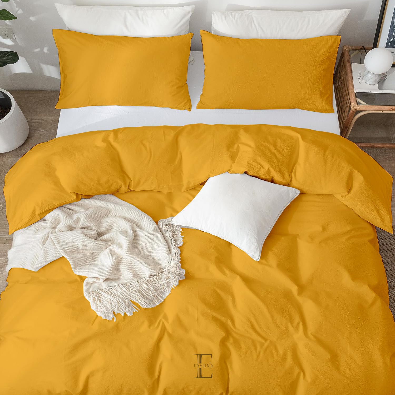 EDMUND - Brushed Microfiber Single Bed Duvet Cover Set/Comforter Cover/Rajai Cover/Blanket Cover (60"x90") Inch Quilt Cover Single Bed with Zipper & Pillow Cover - Gold 1